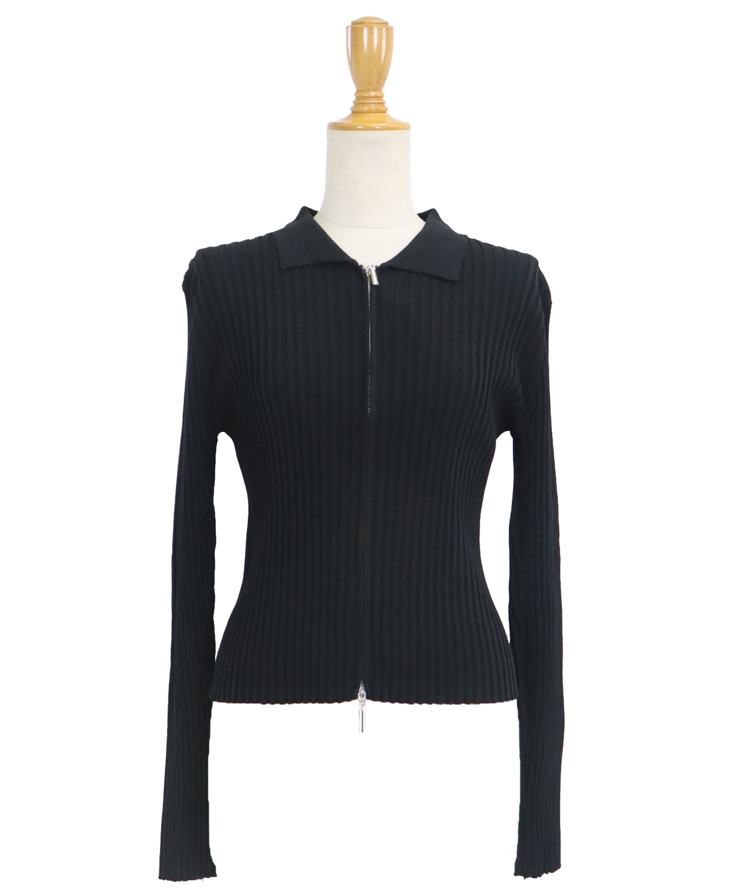 【SALE】バイカラーポロ襟Wジップカーディガン