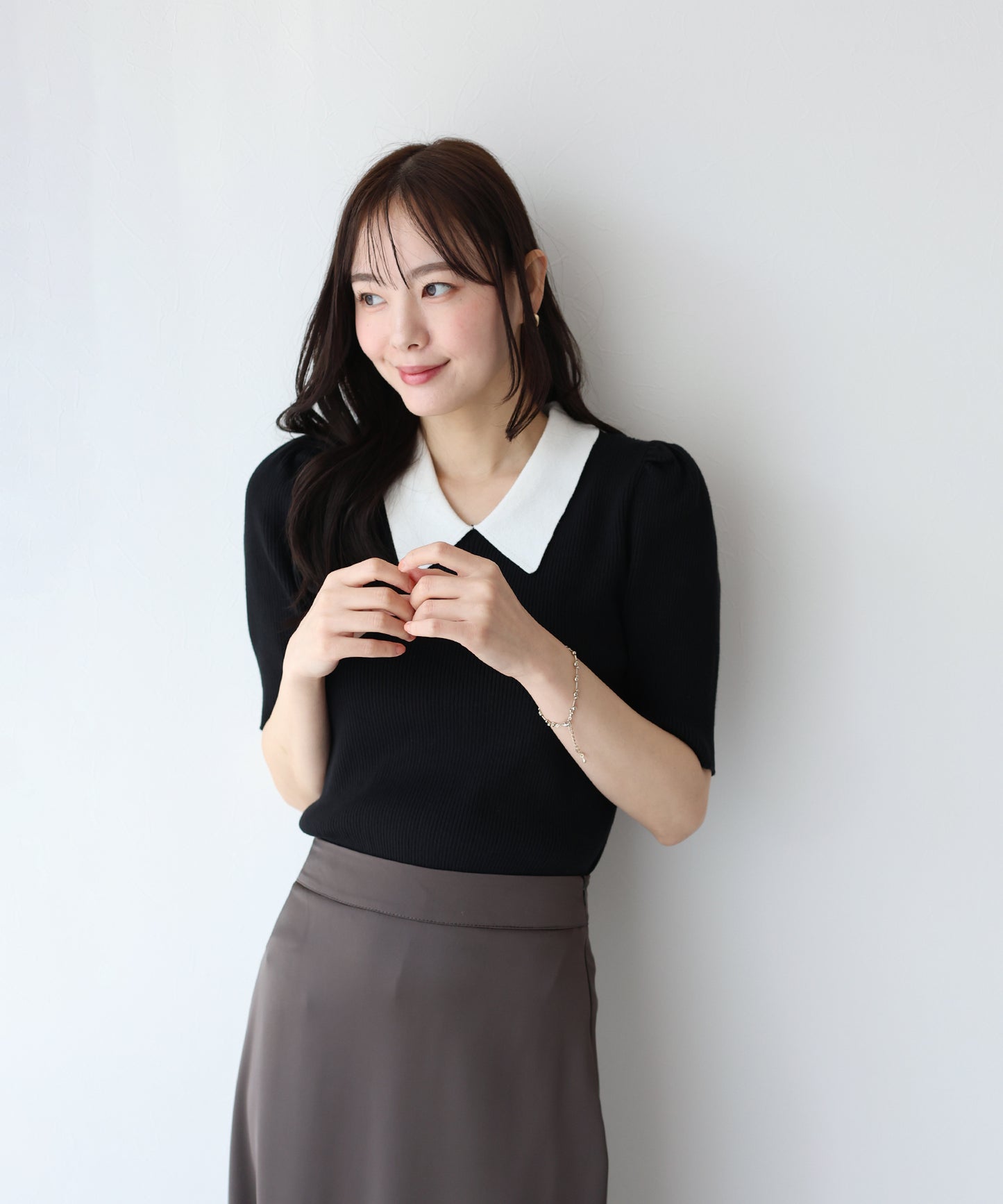 【SALE】白衿パフスリーブニット