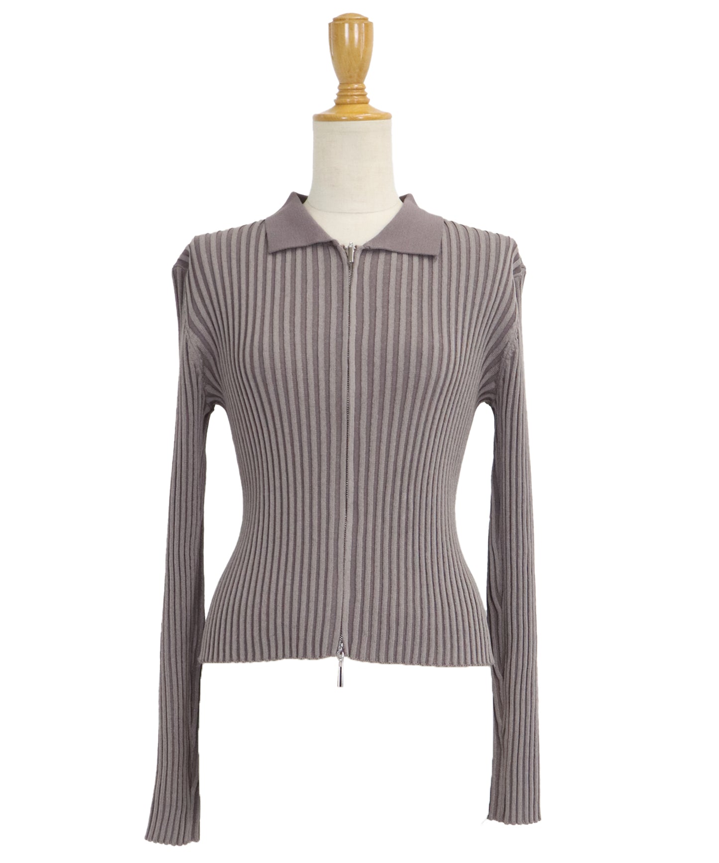 【SALE】バイカラーポロ襟Wジップカーディガン