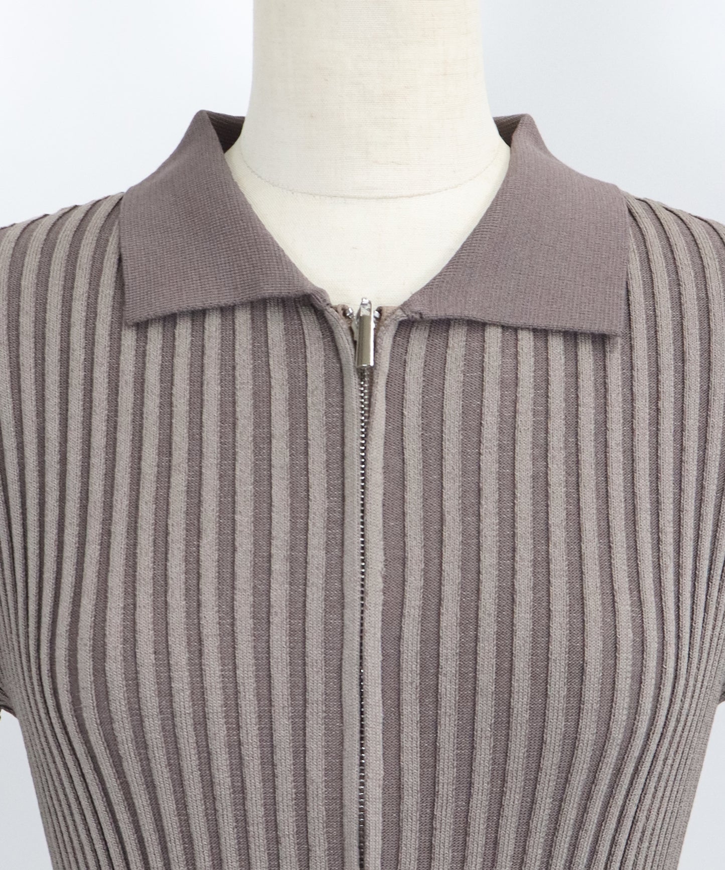 【SALE】バイカラーポロ襟Wジップカーディガン