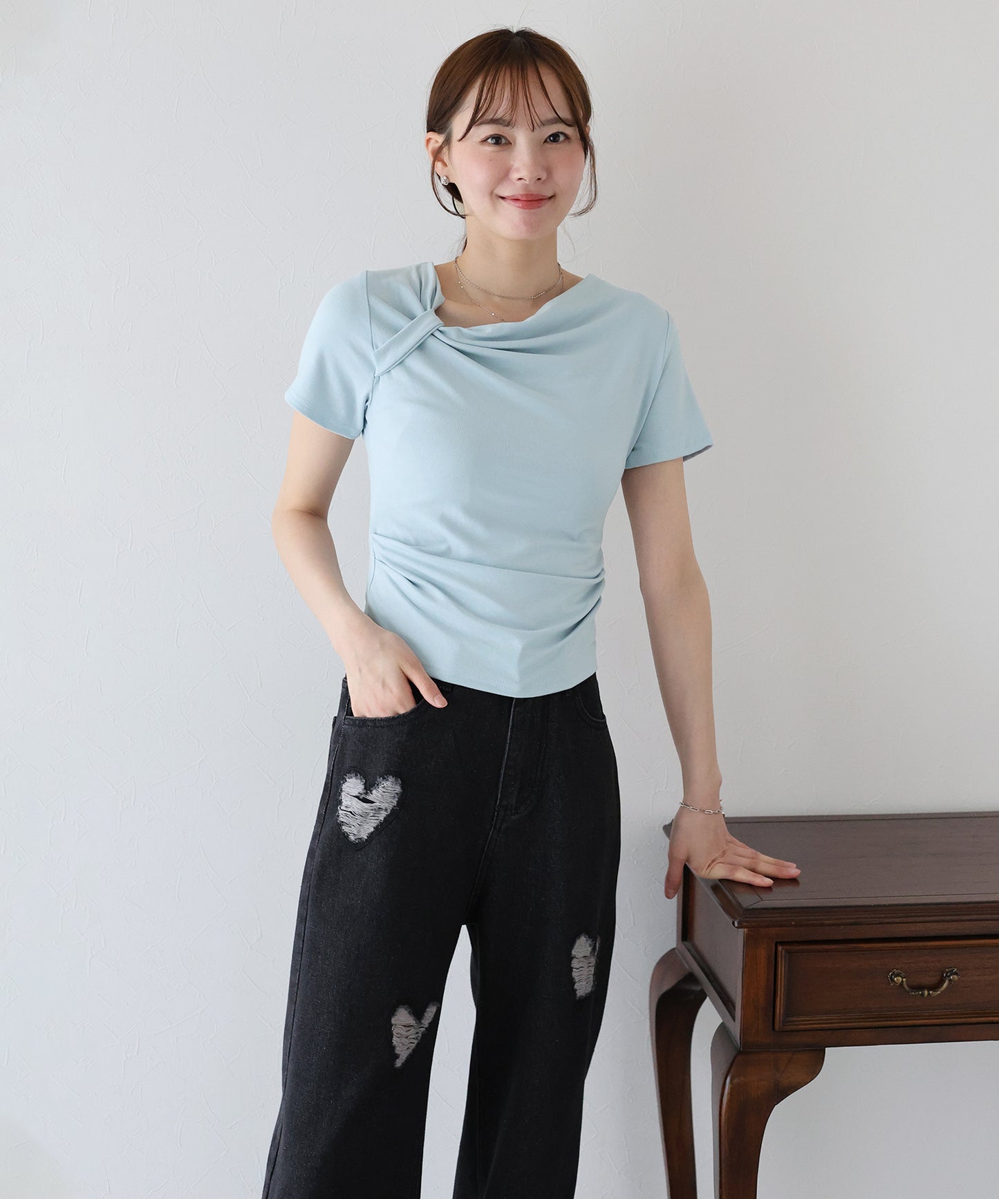 【TIME SALE】半袖アシメドレープTシャツ【ネコポス】