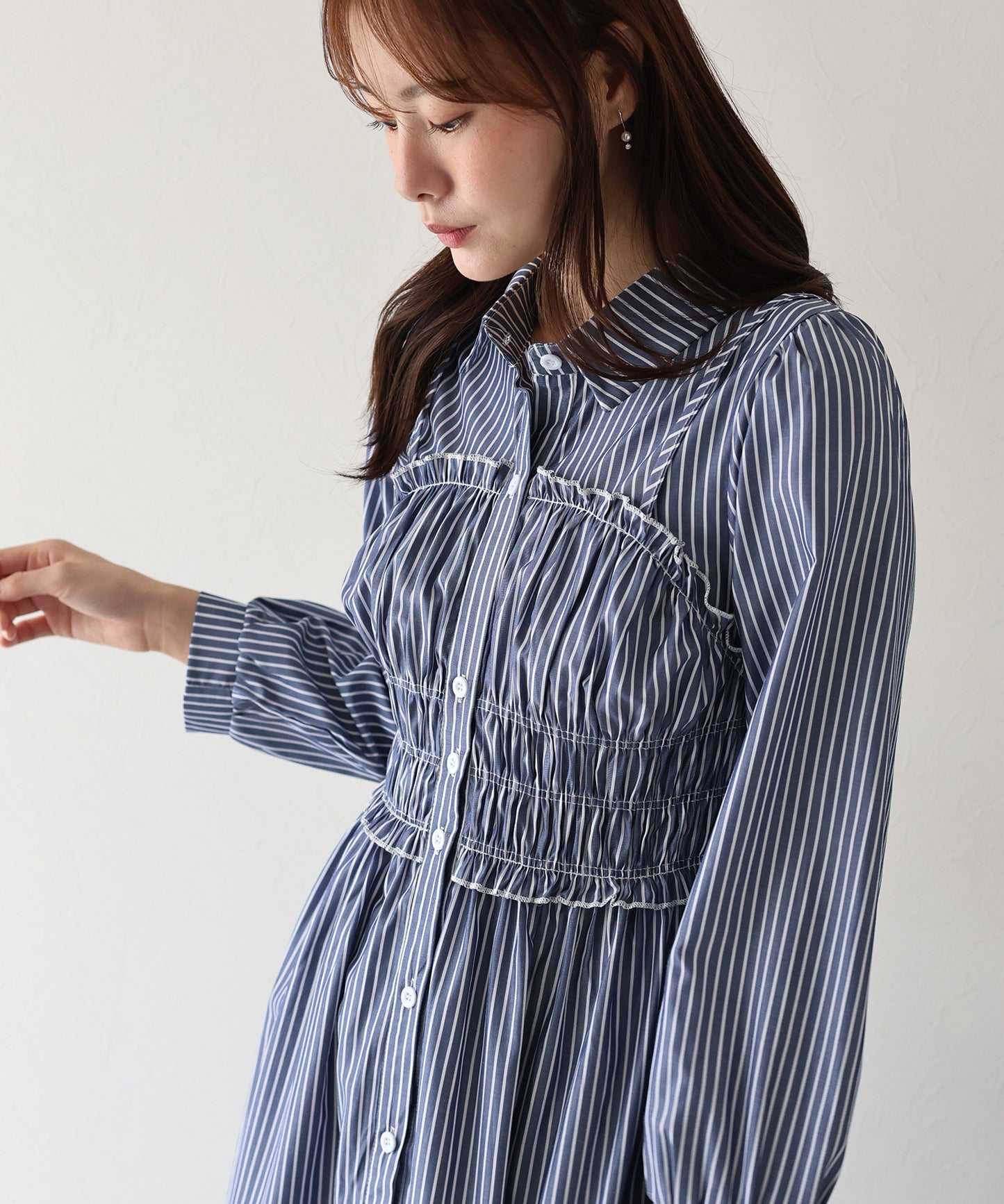 【TIME SALE】シャーリングシャツワンピース