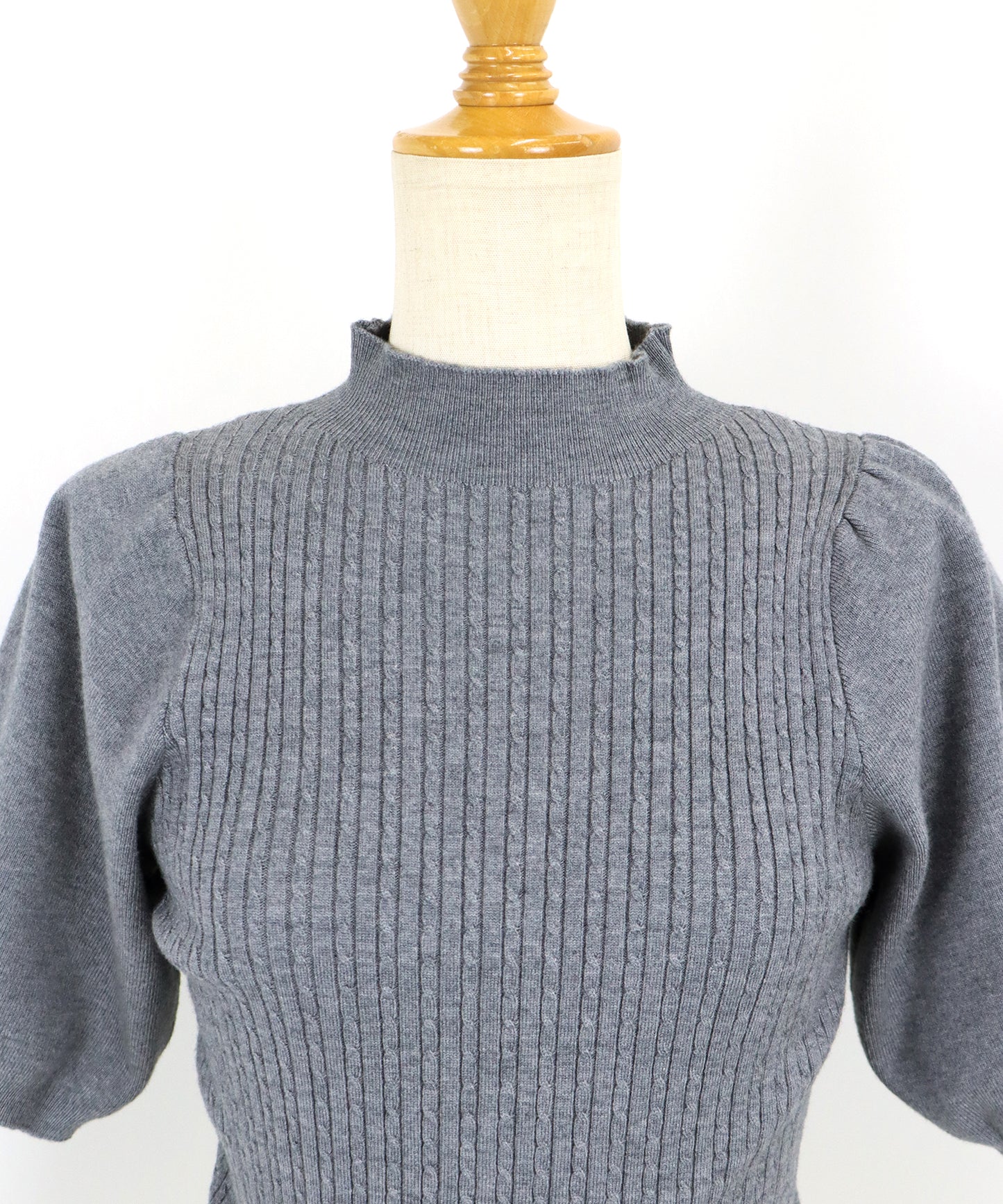 【SALE】パフスリーブ半袖ミニケーブルニット