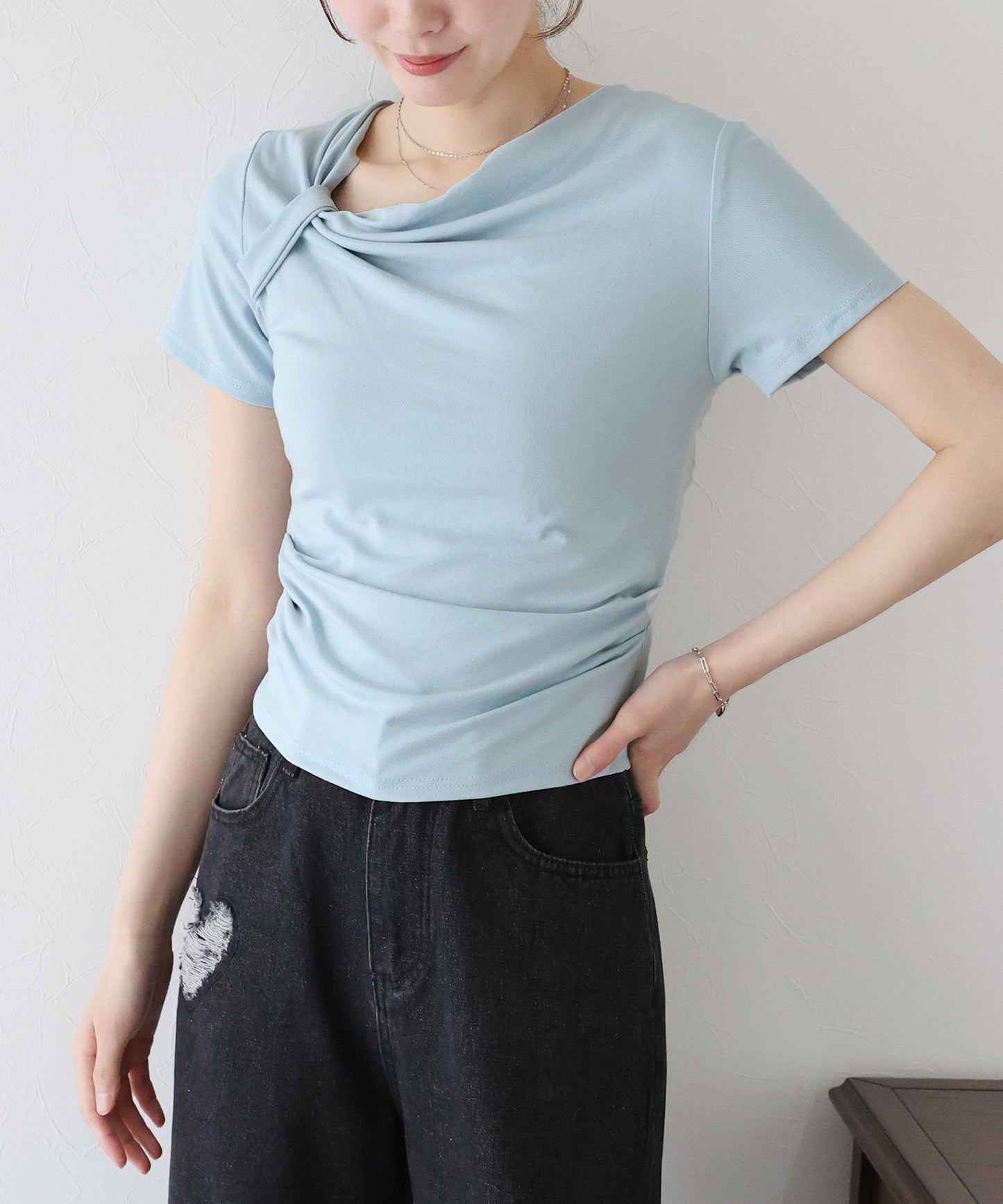 【TIME SALE】半袖アシメドレープTシャツ【ネコポス】