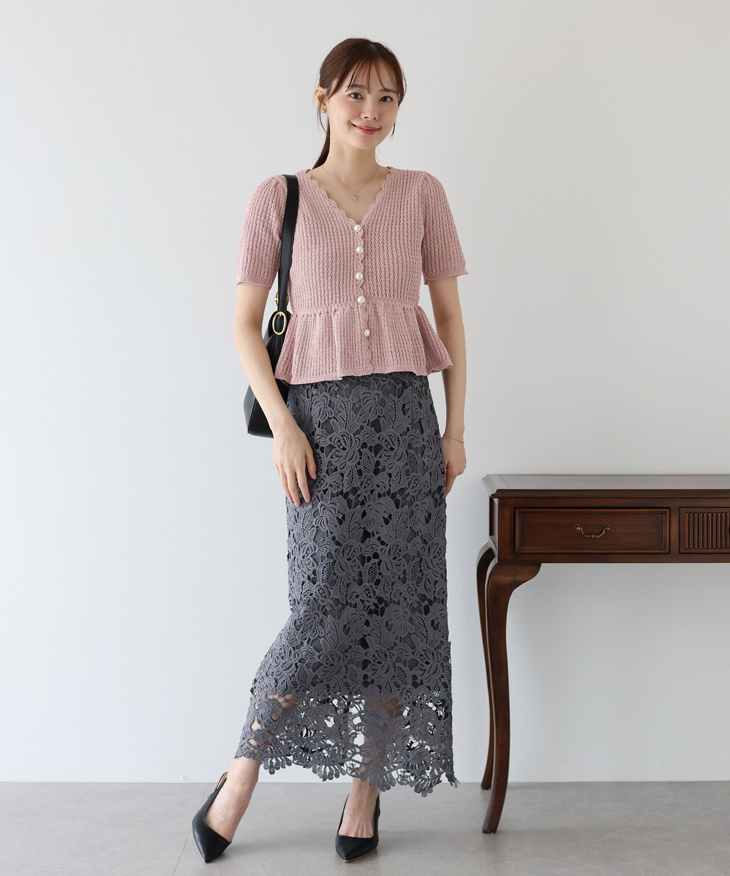 【TIME SALE】パールボタンペプラムニット