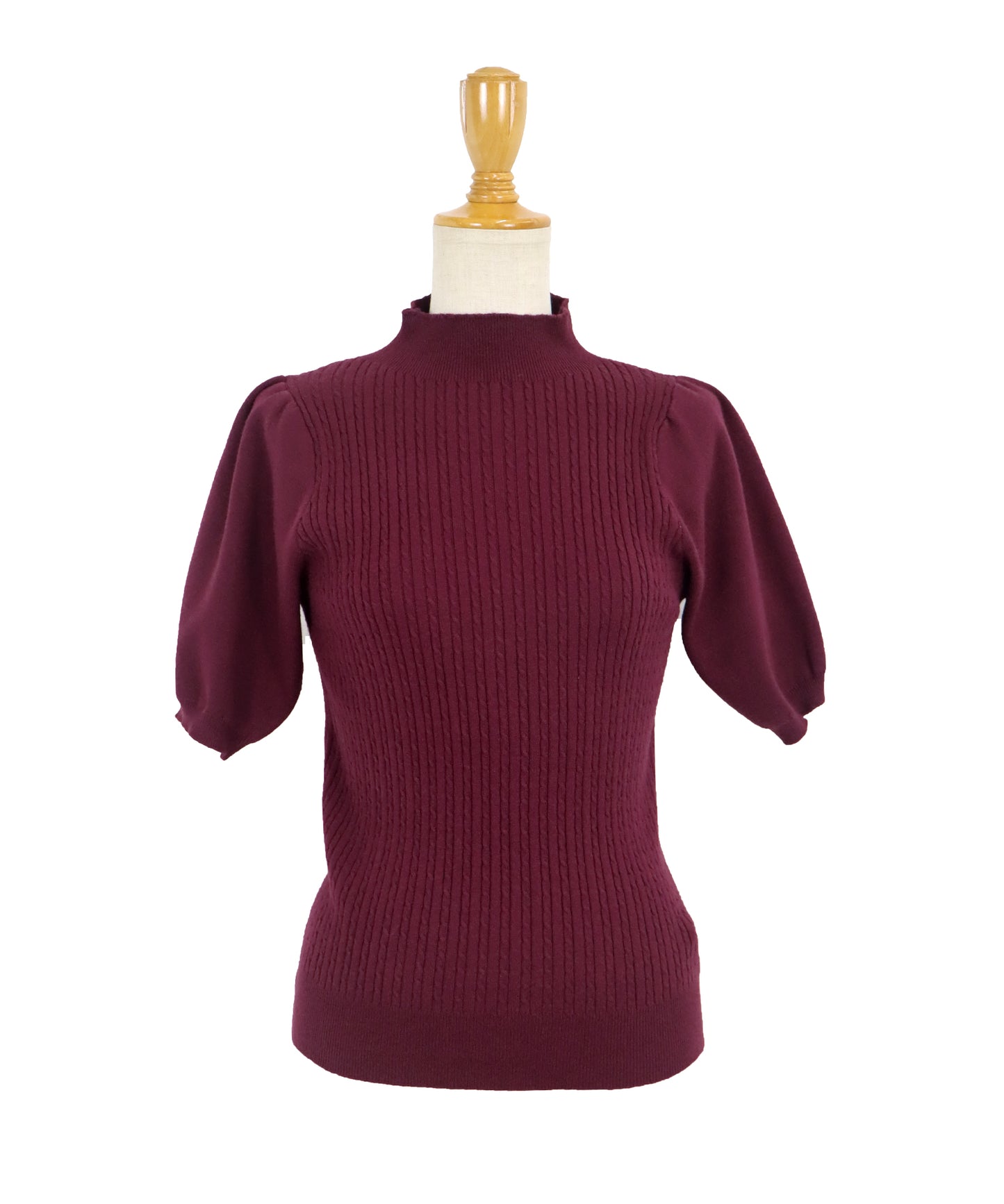 【SALE】パフスリーブ半袖ミニケーブルニット