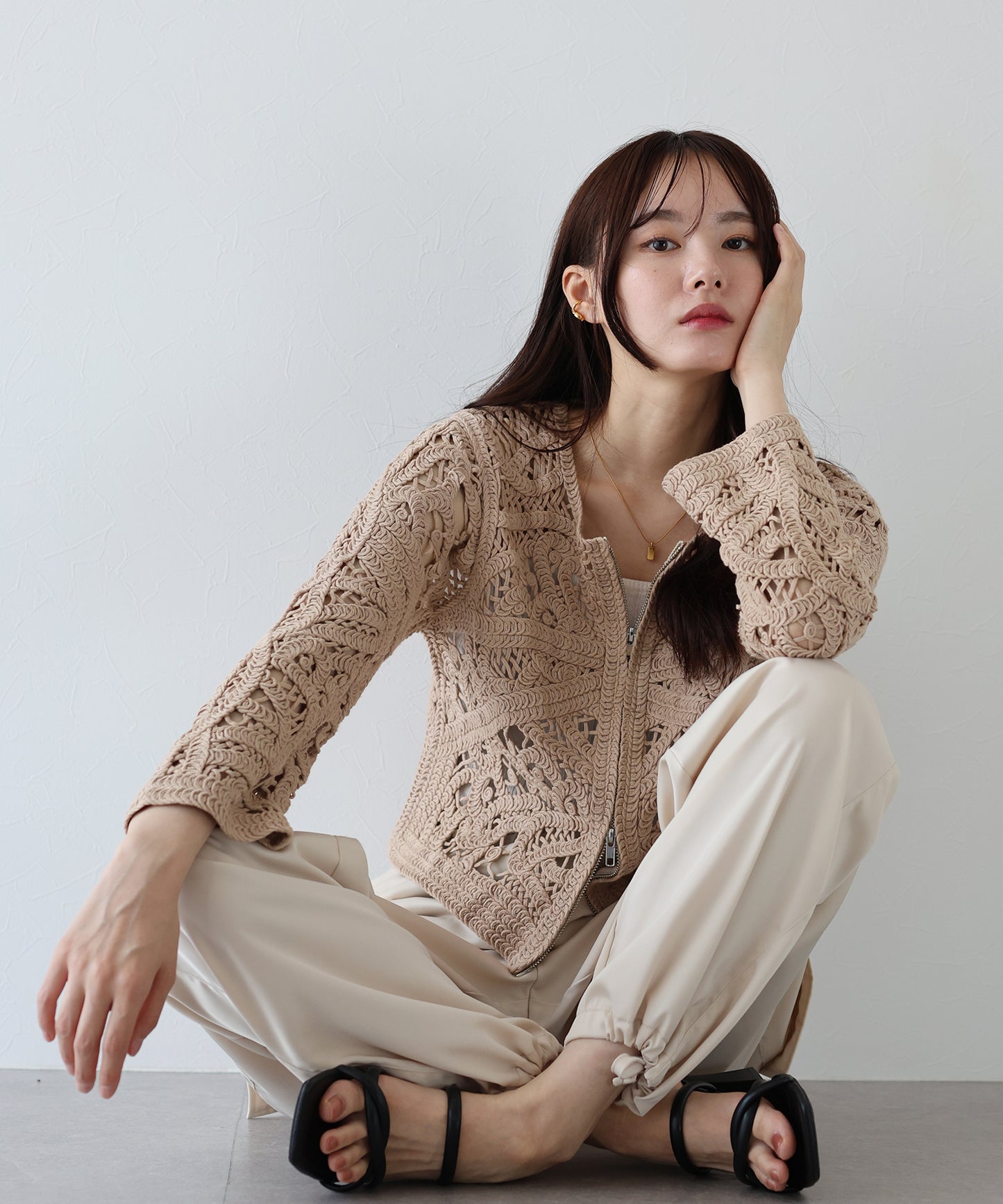 【SALE】ダブルジップクロシェカーディガン
