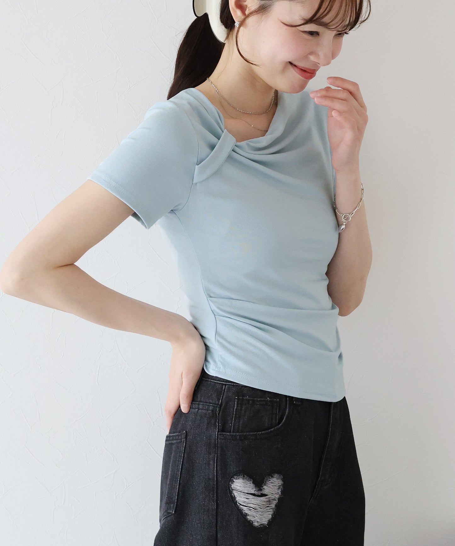 【TIME SALE】半袖アシメドレープTシャツ【ネコポス】