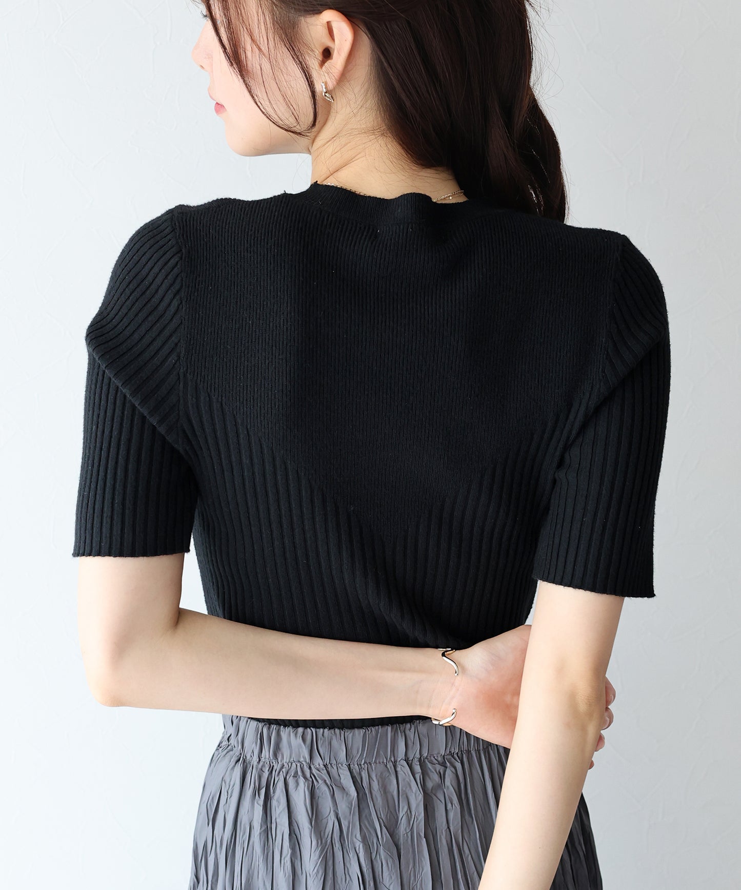 【TIME SALE】切替デザイン半袖リブニット【ネコポス】