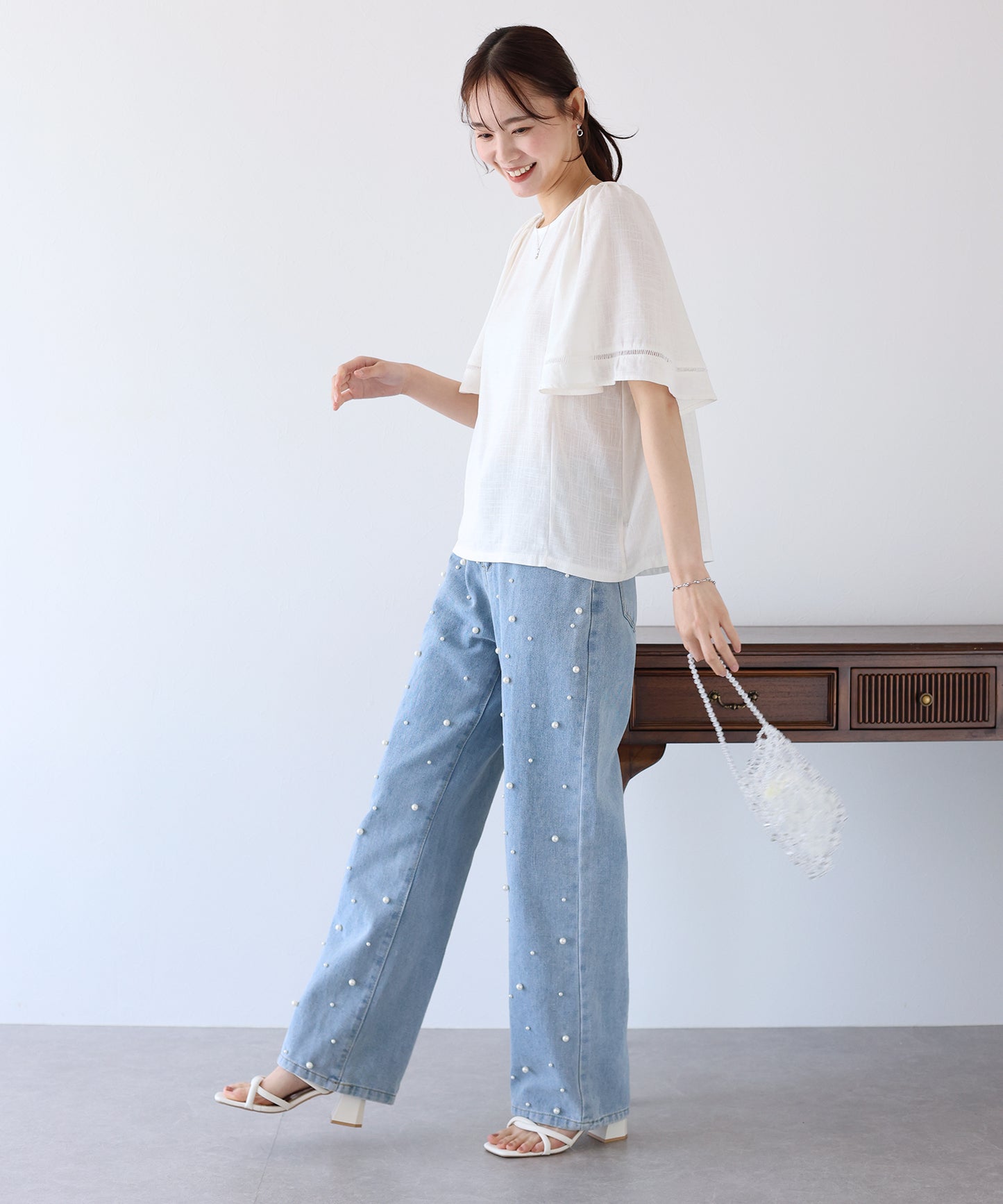 【SALE】ケープ袖リネンブラウス【ネコポス】