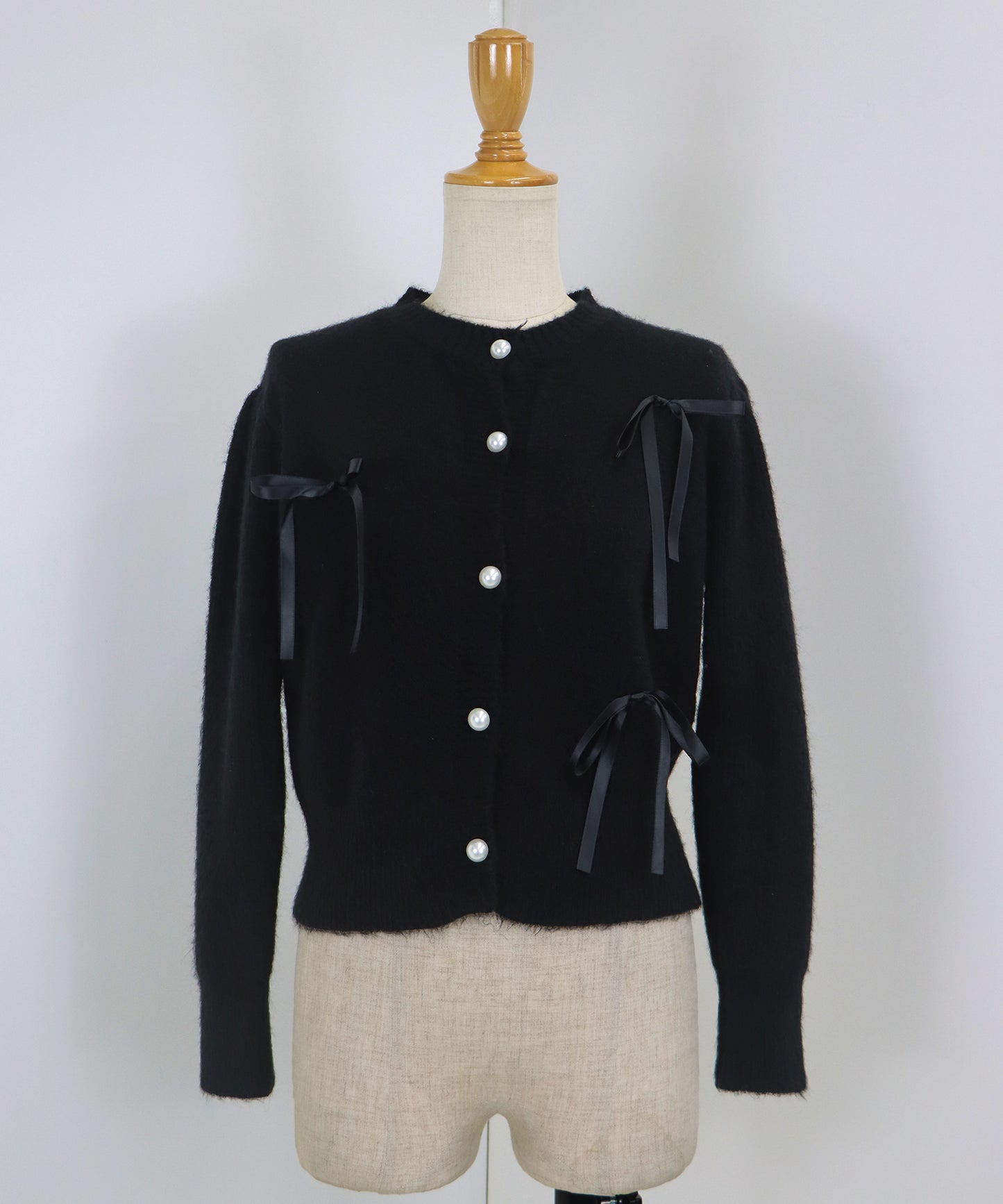 【SALE】リボン付きパールボタンカーディガン