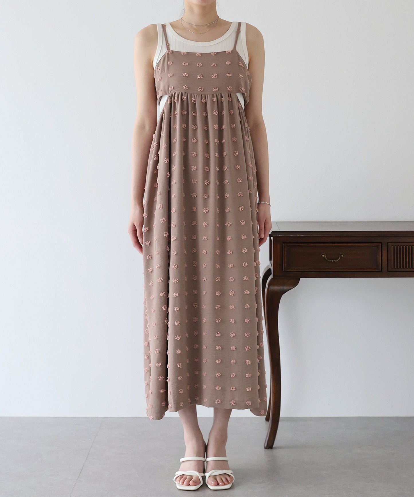 【SALE】ドットジャガードキャミワンピース