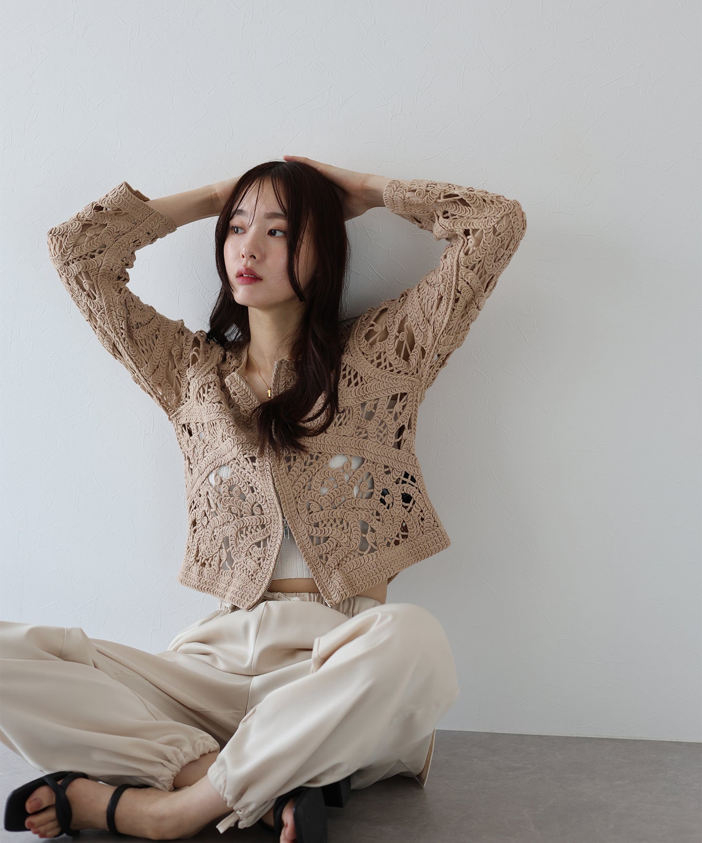 【SALE】ダブルジップクロシェカーディガン