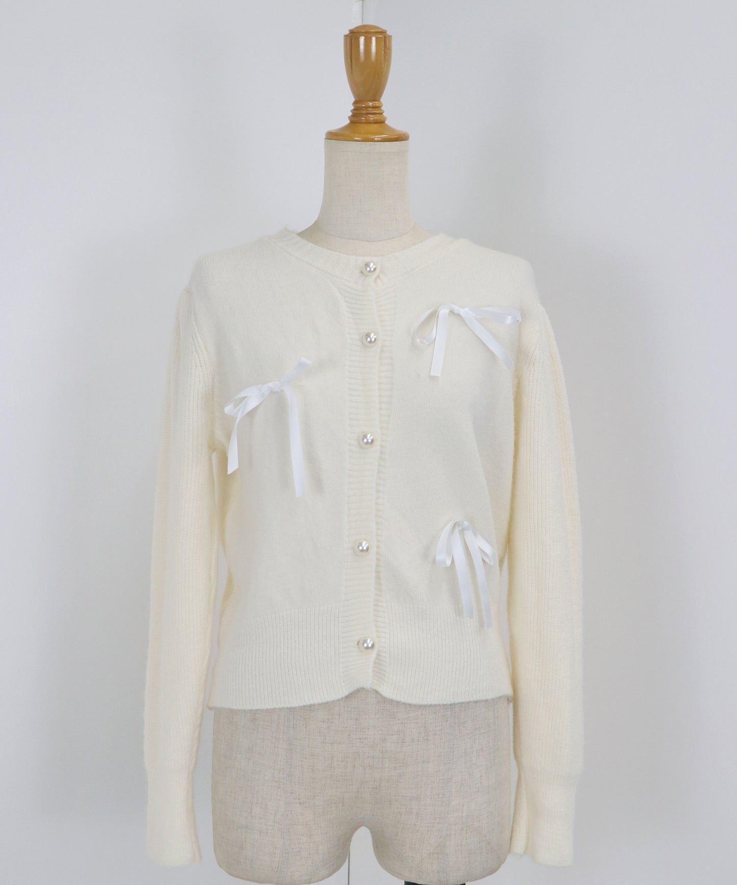 【SALE】リボン付きパールボタンカーディガン