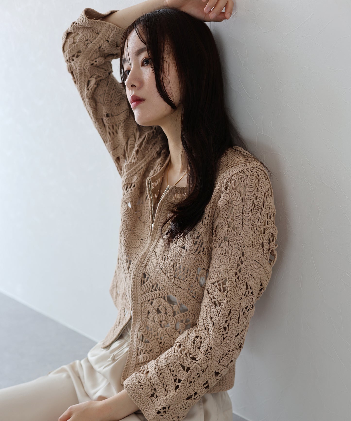 【SALE】ダブルジップクロシェカーディガン