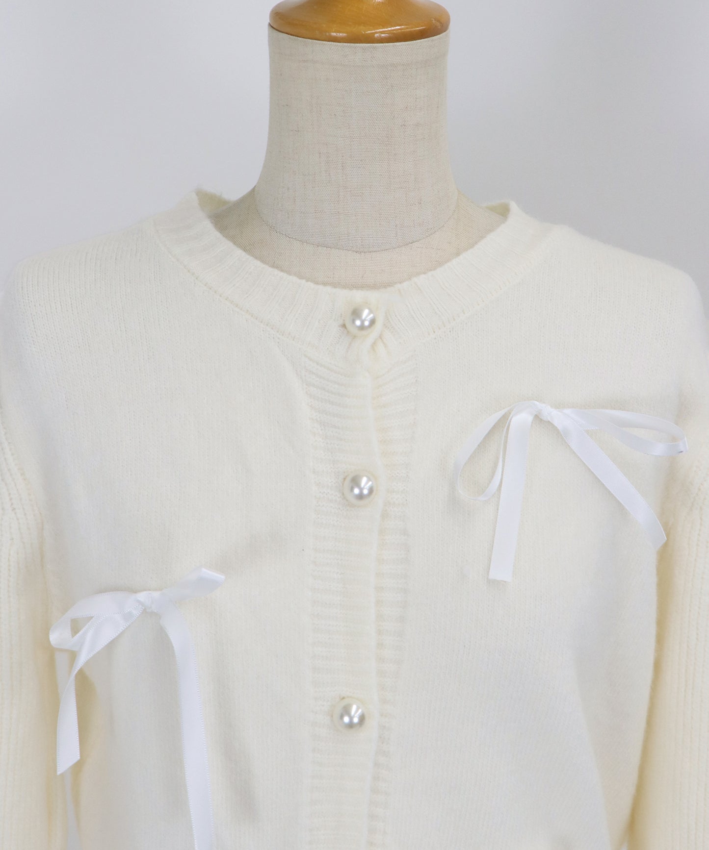 【SALE】リボン付きパールボタンカーディガン