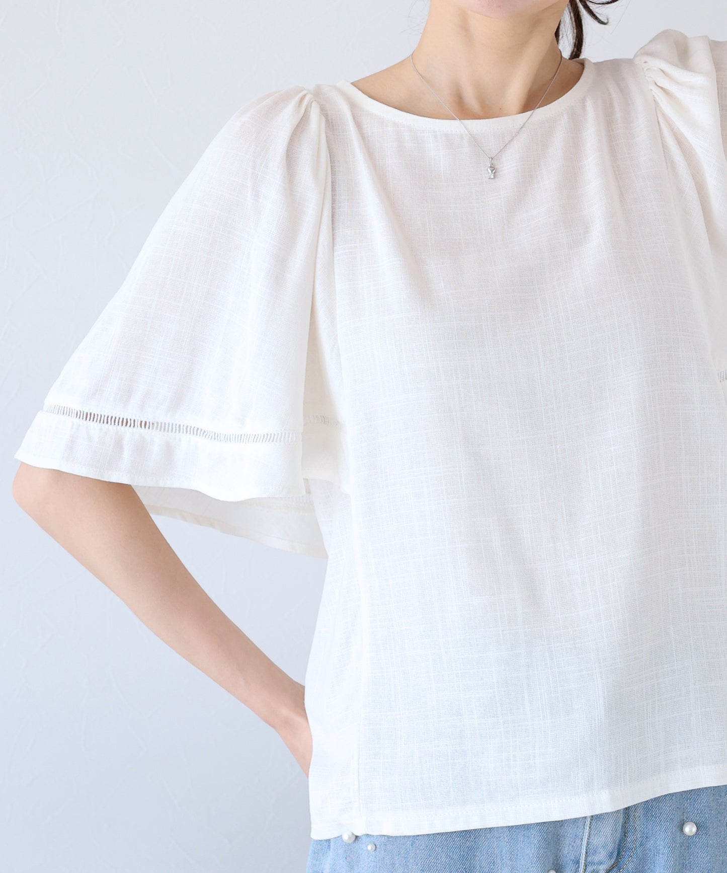 【SALE】ケープ袖リネンブラウス【ネコポス】