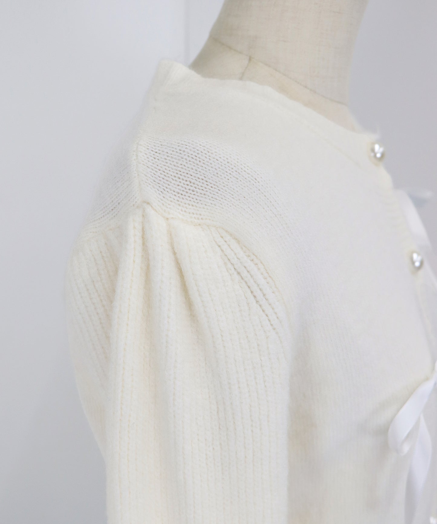 【SALE】リボン付きパールボタンカーディガン