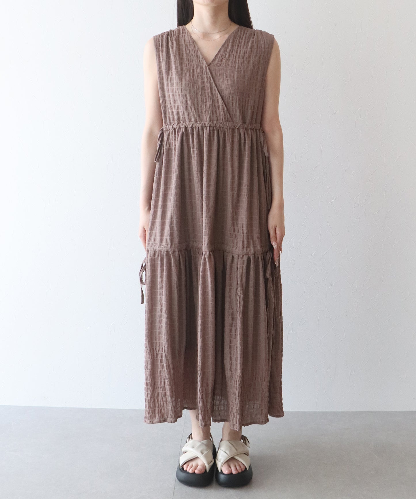 【SALE】サイドリボンカシュクールティアードワンピース