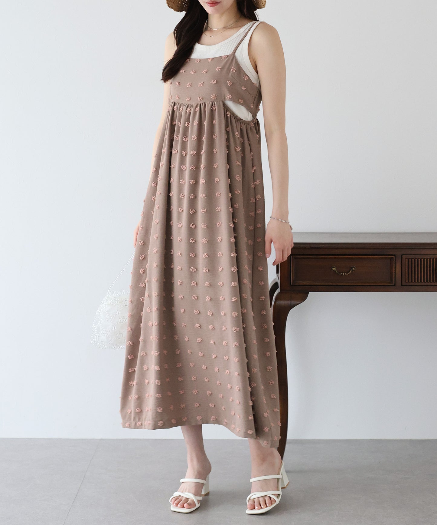 【SALE】ドットジャガードキャミワンピース