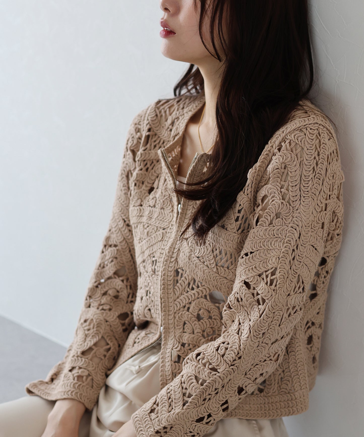 【SALE】ダブルジップクロシェカーディガン