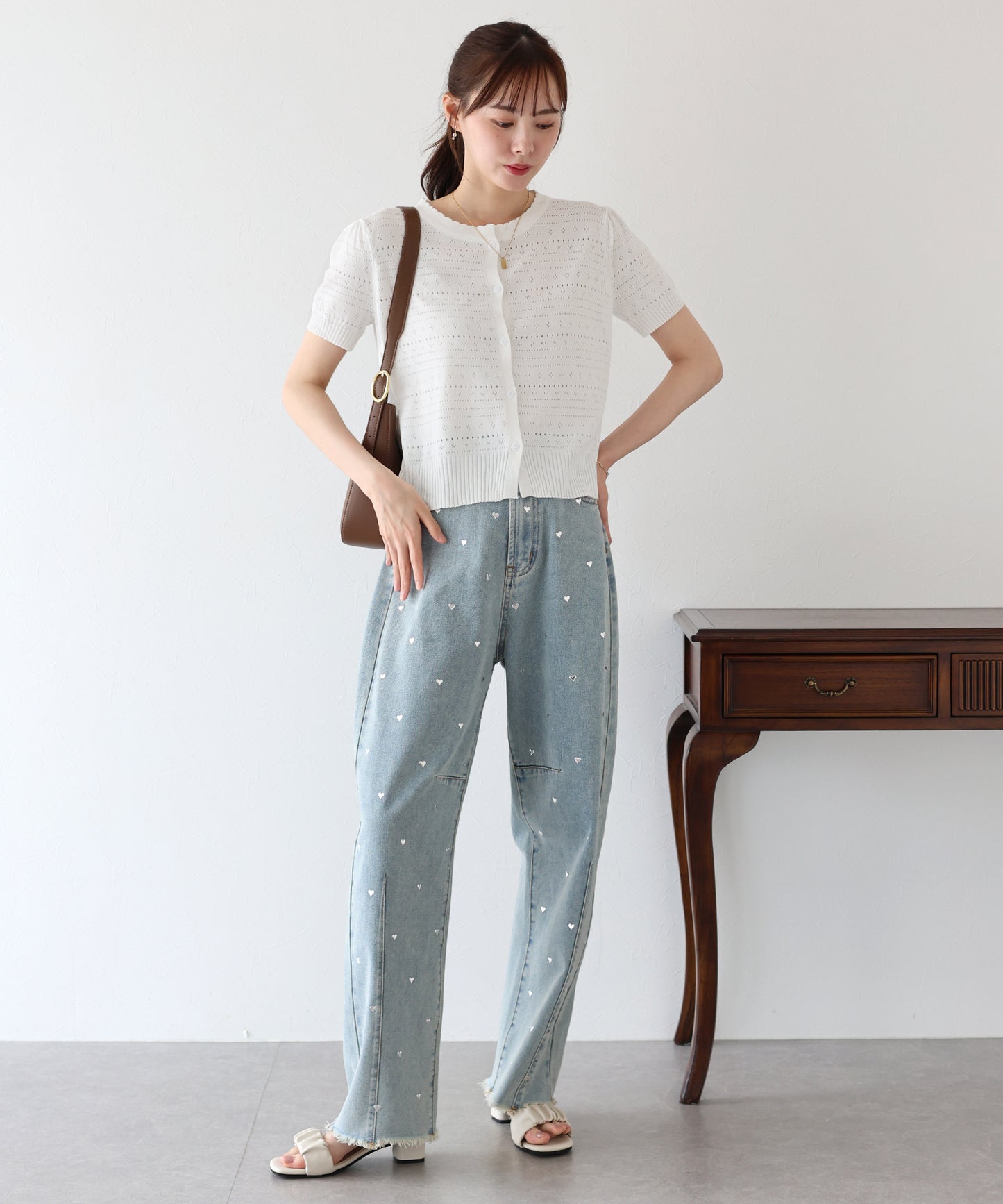 【SALE】透かし編み半袖ニットカーディガン【ネコポス】