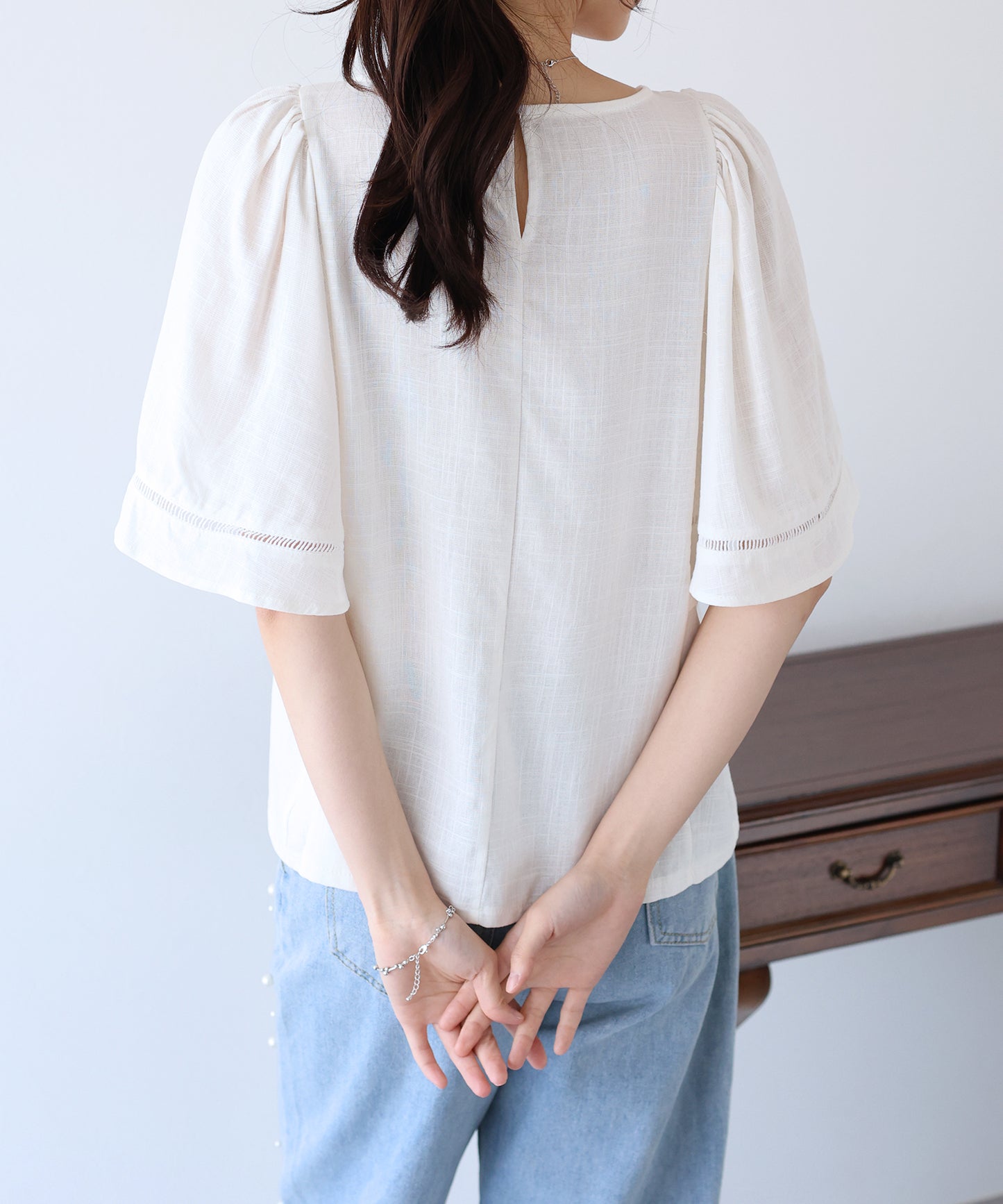 【SALE】ケープ袖リネンブラウス【ネコポス】