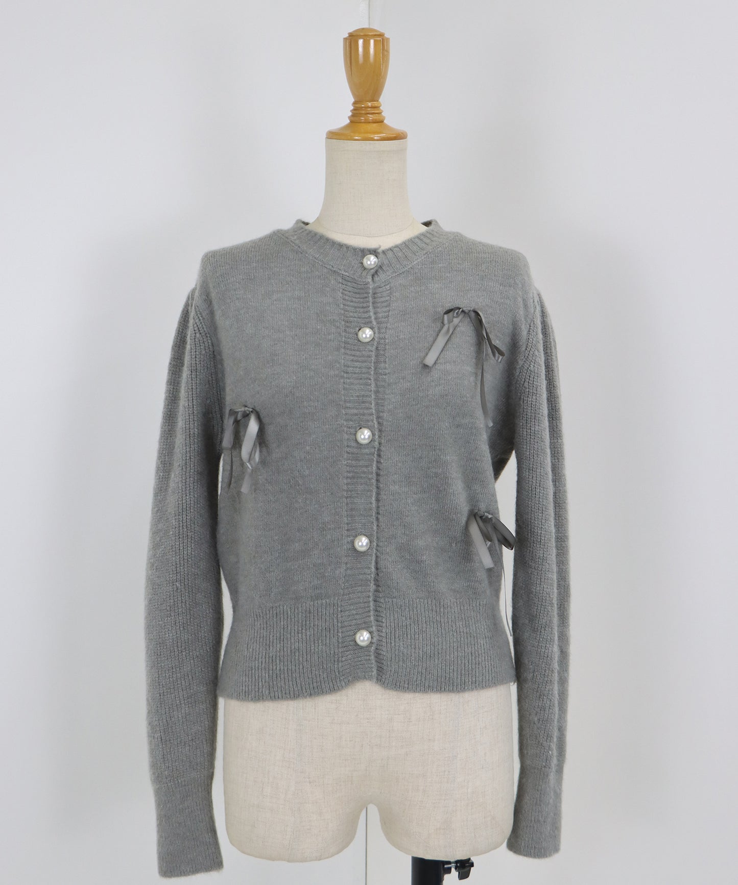 【SALE】リボン付きパールボタンカーディガン