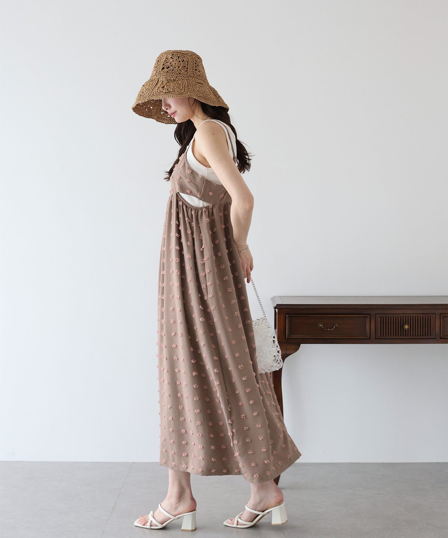 【SALE】ドットジャガードキャミワンピース