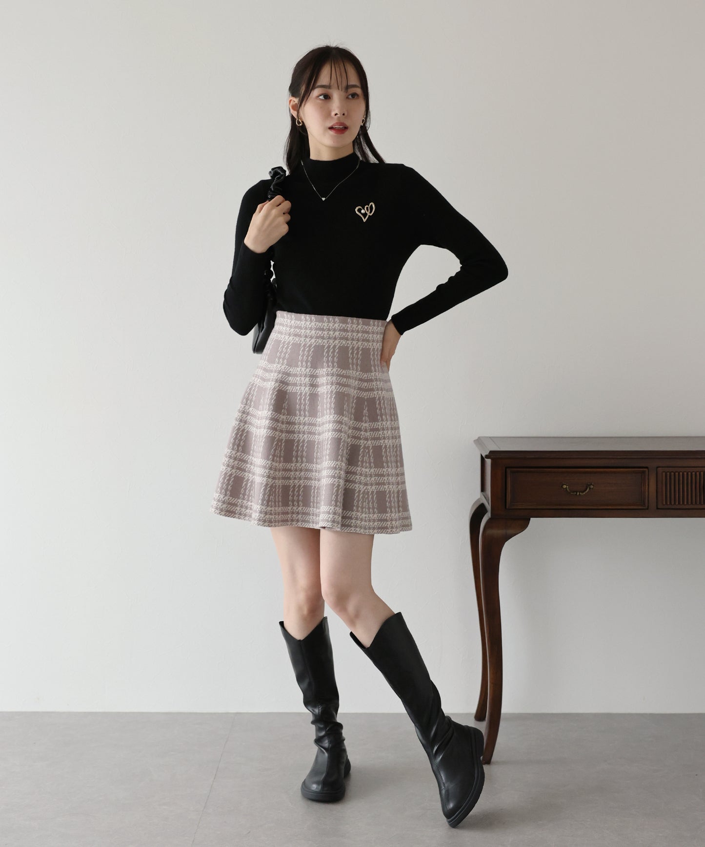 【TIME SALE】チェックニットミニマーメイドスカート