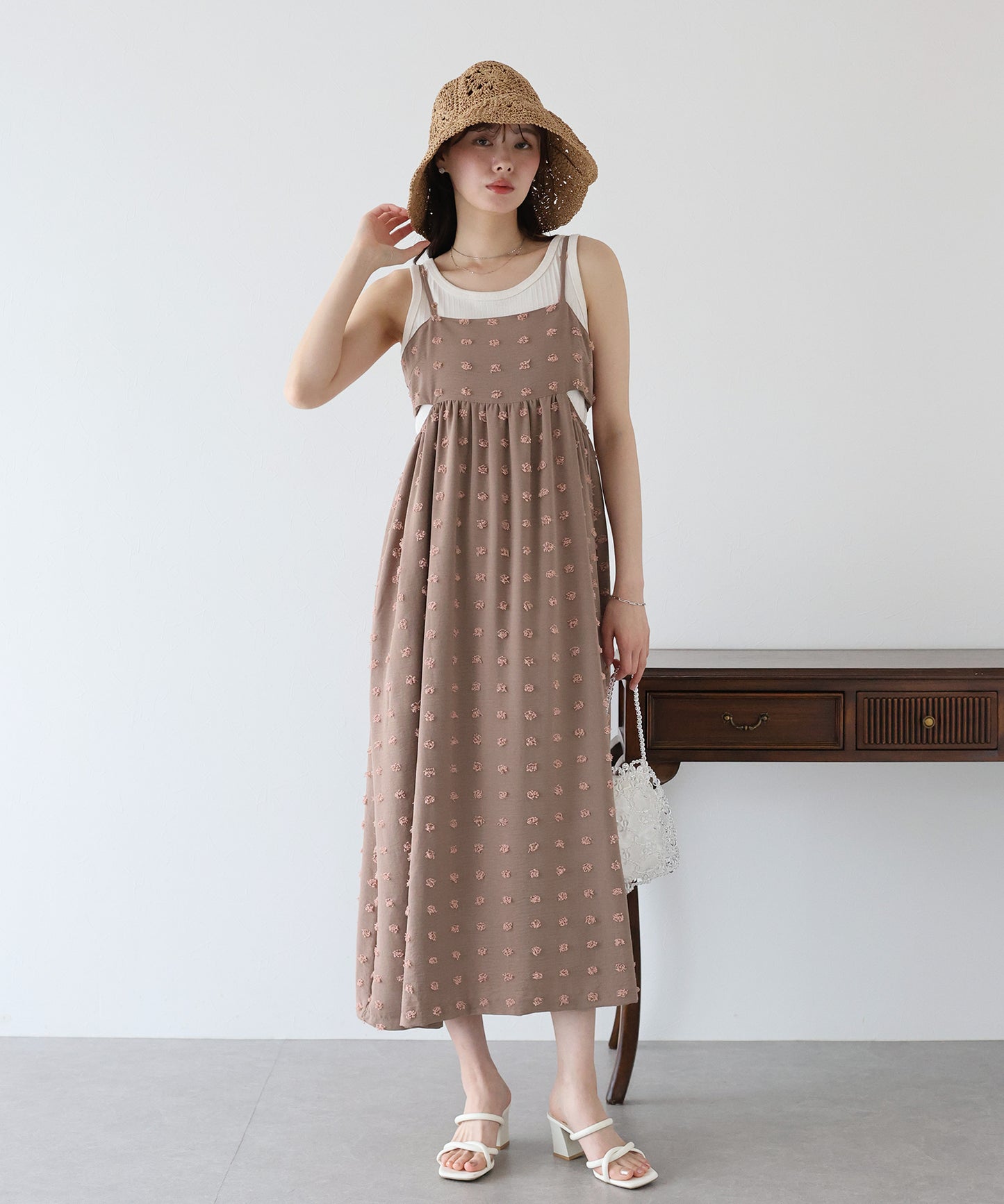 【SALE】ドットジャガードキャミワンピース