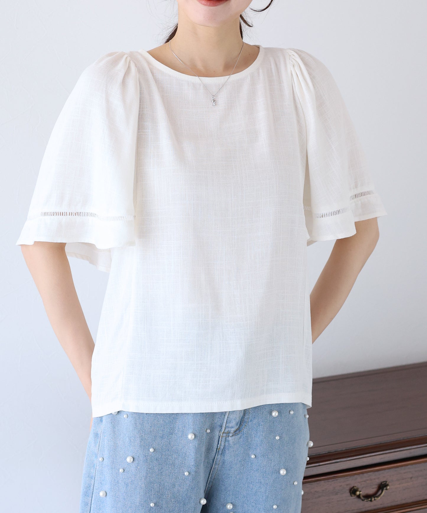 【SALE】ケープ袖リネンブラウス【ネコポス】