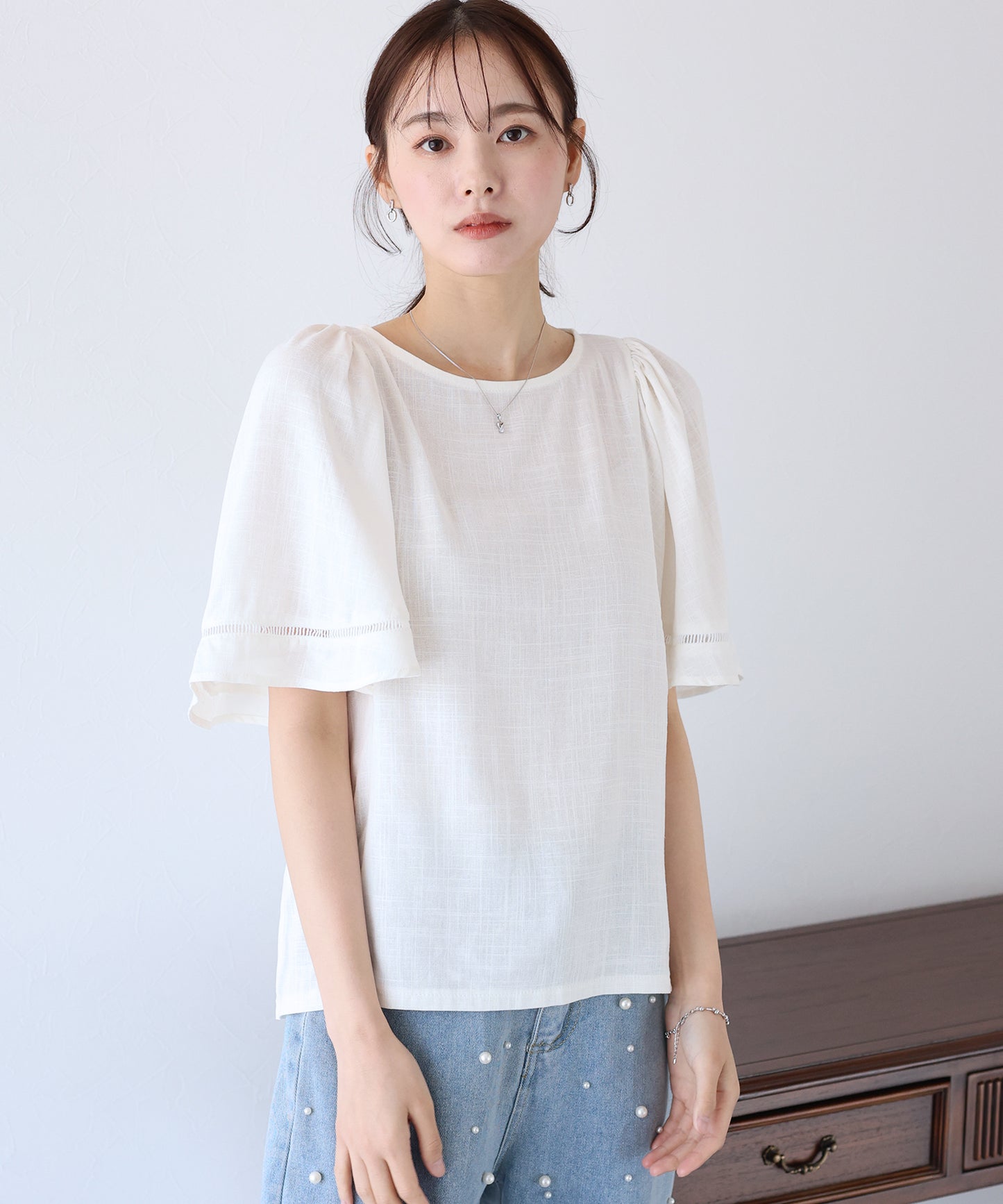 【SALE】ケープ袖リネンブラウス【ネコポス】