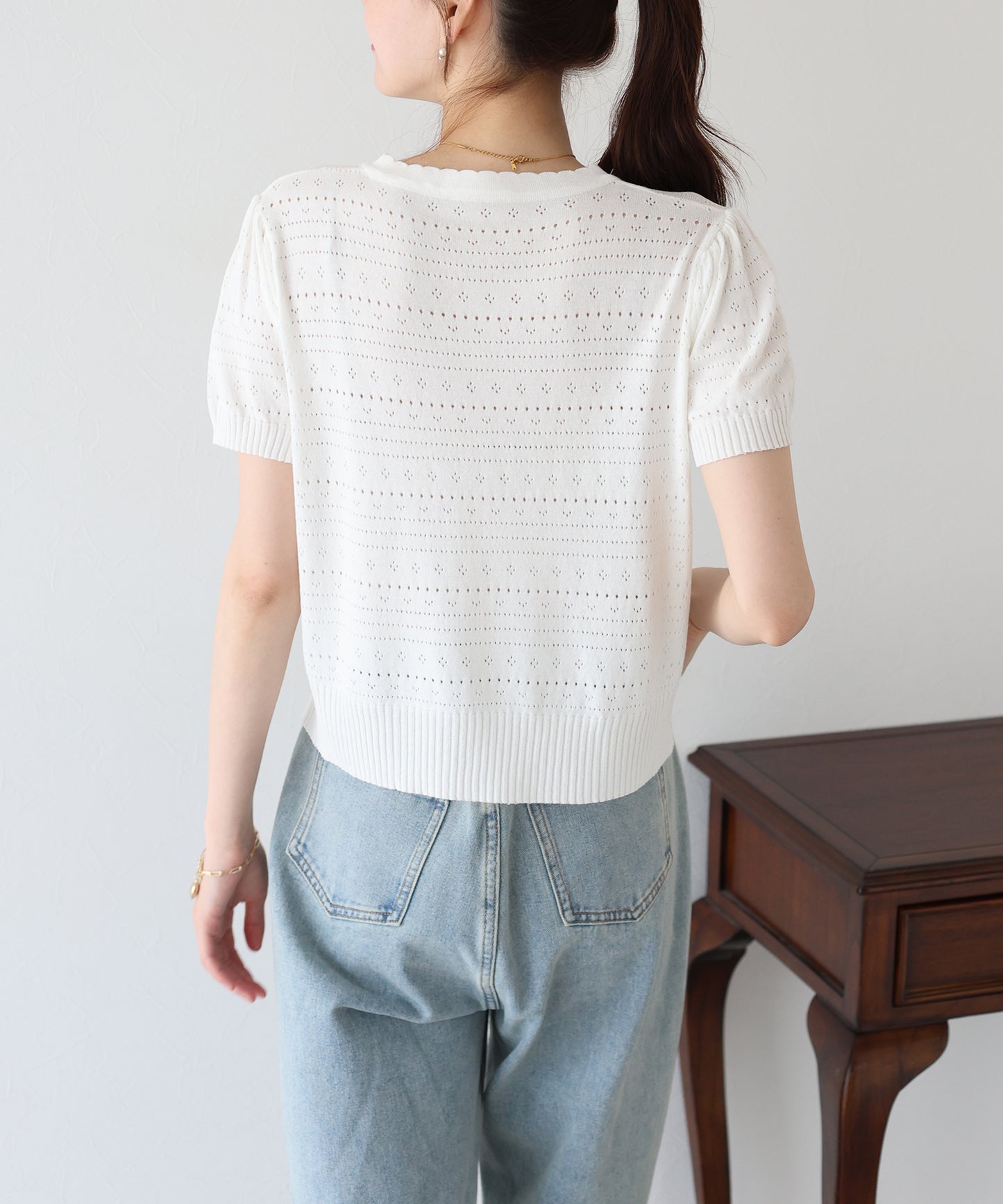 【SALE】透かし編み半袖ニットカーディガン【ネコポス】