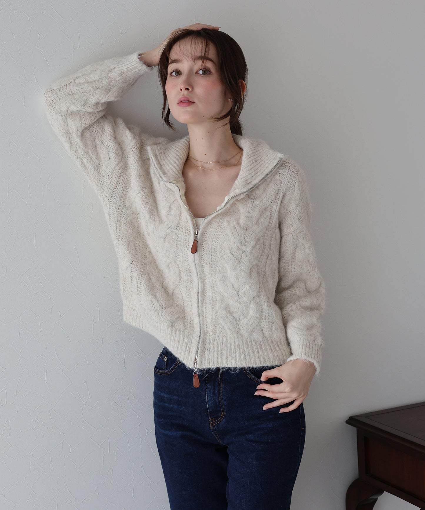 【早割5%OFF】ケーブルダブルジップニット