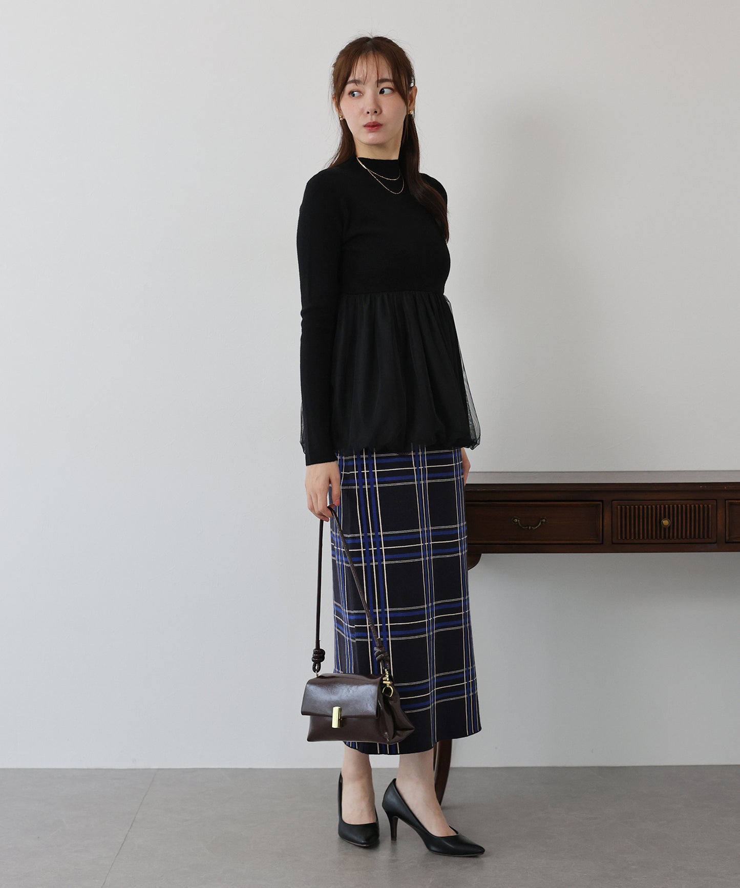 【早割5%OFF】チェックニットタイトスカート