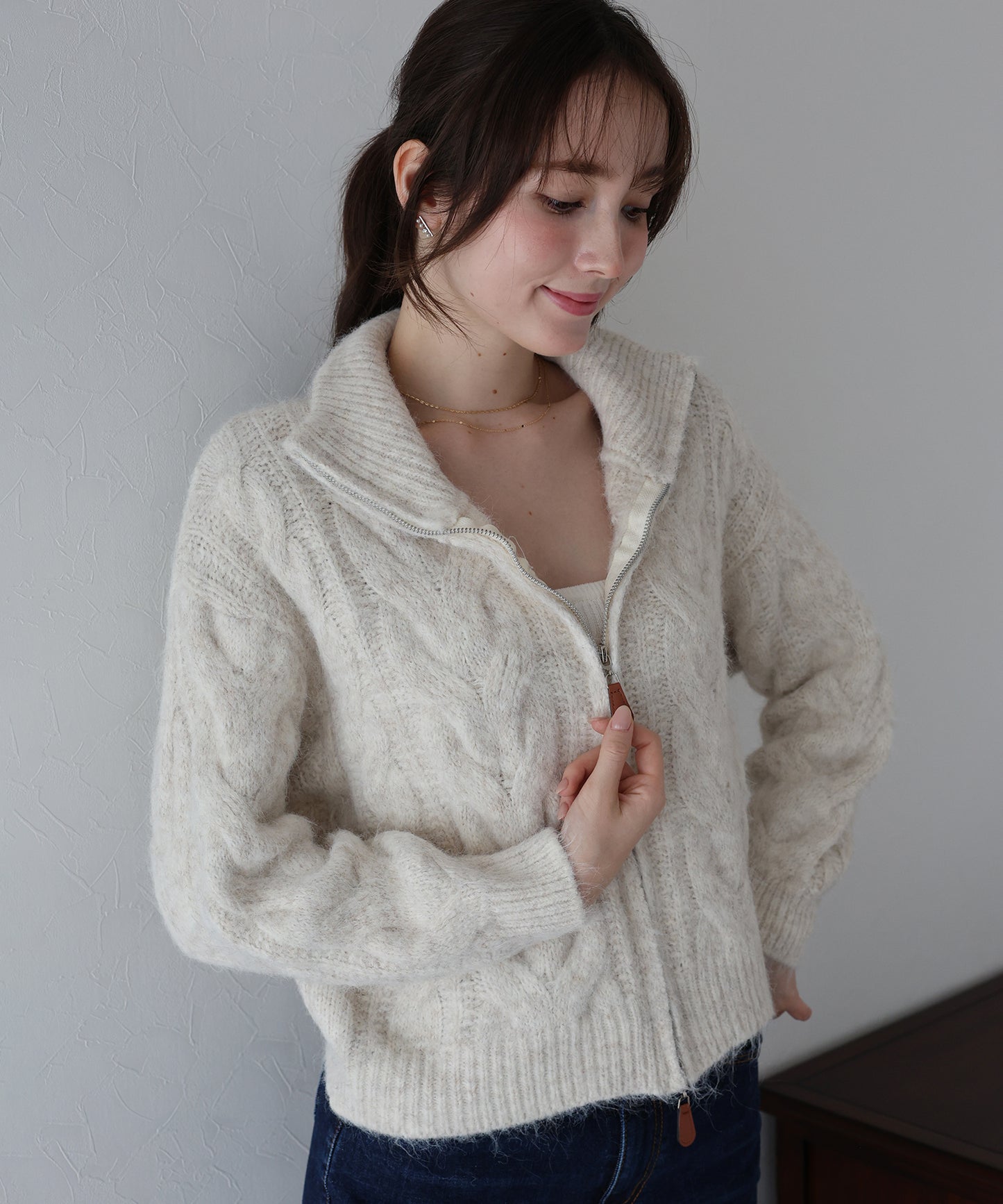 【早割5%OFF】ケーブルダブルジップニット