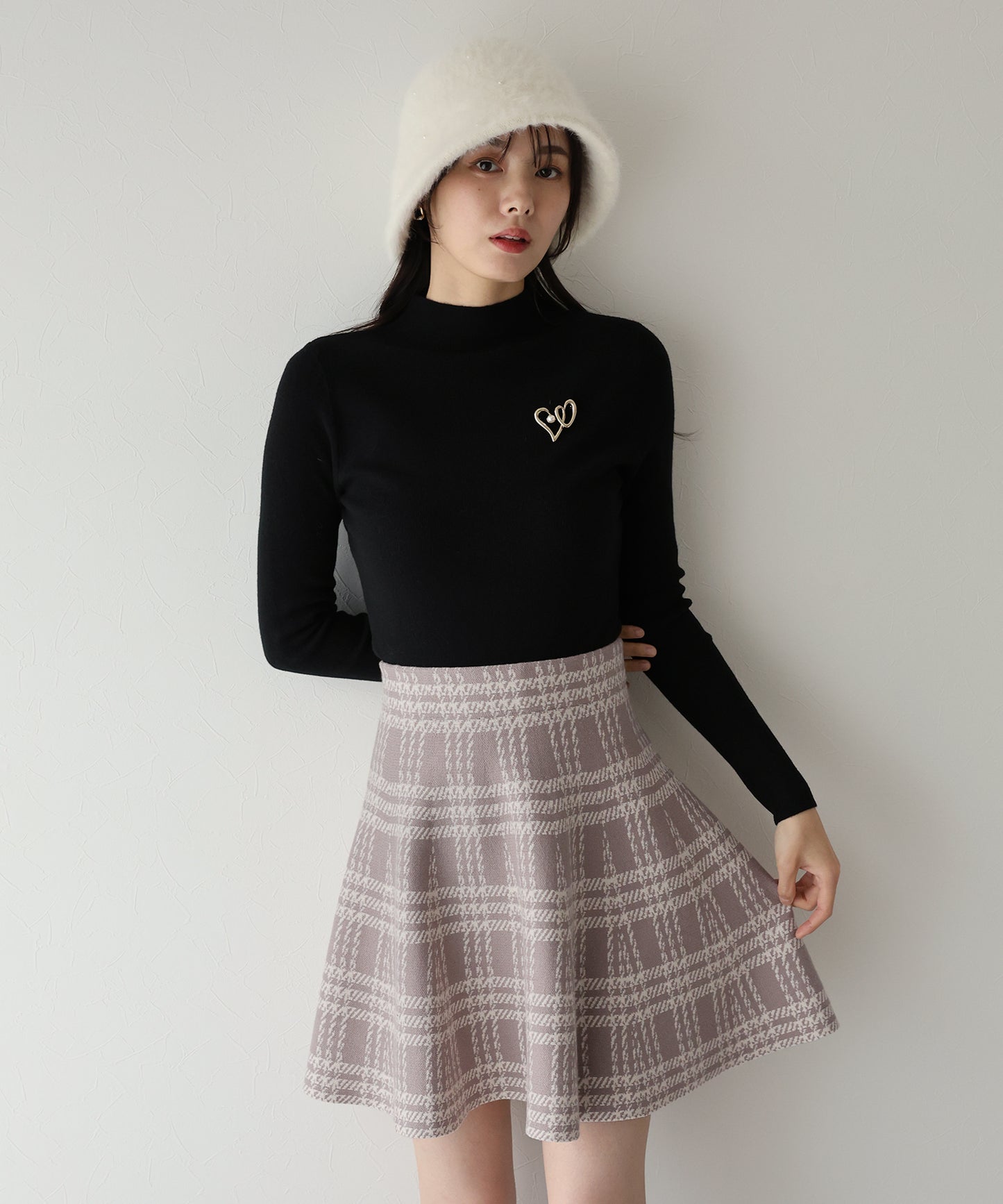 【TIME SALE】チェックニットミニマーメイドスカート