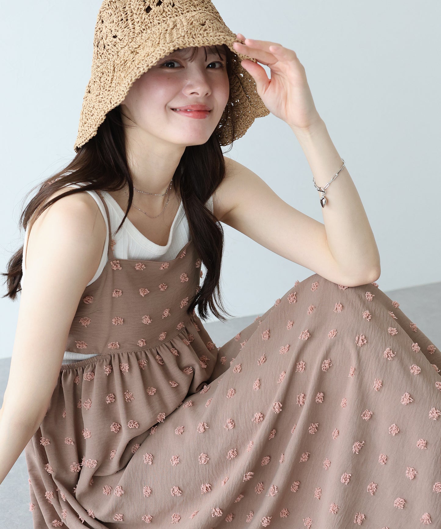 【SALE】ドットジャガードキャミワンピース