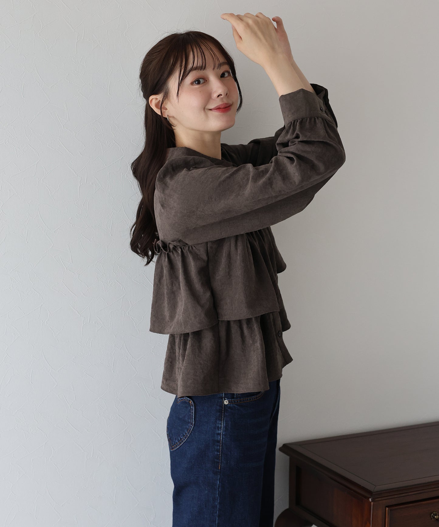 【早割5%OFF】フリルティアードピーチブラウス