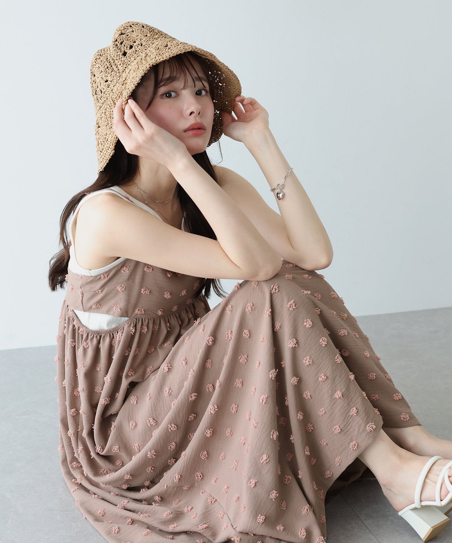 【SALE】ドットジャガードキャミワンピース