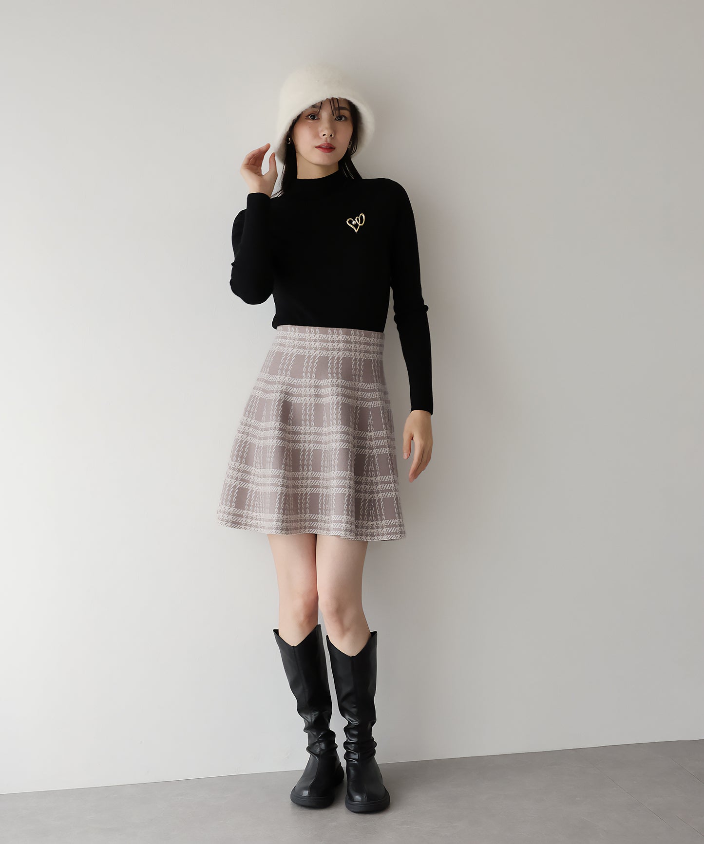 【TIME SALE】チェックニットミニマーメイドスカート