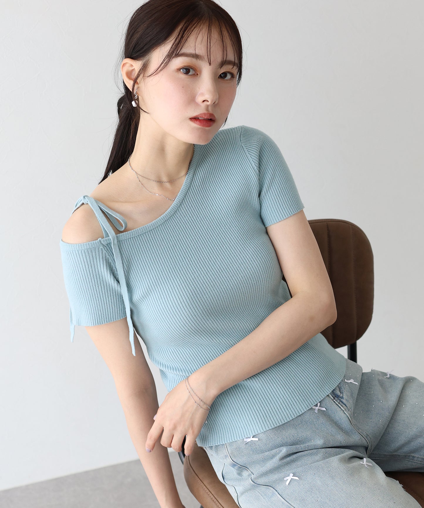 【SALE】ワンオフショルダーリボンニット【ネコポス】