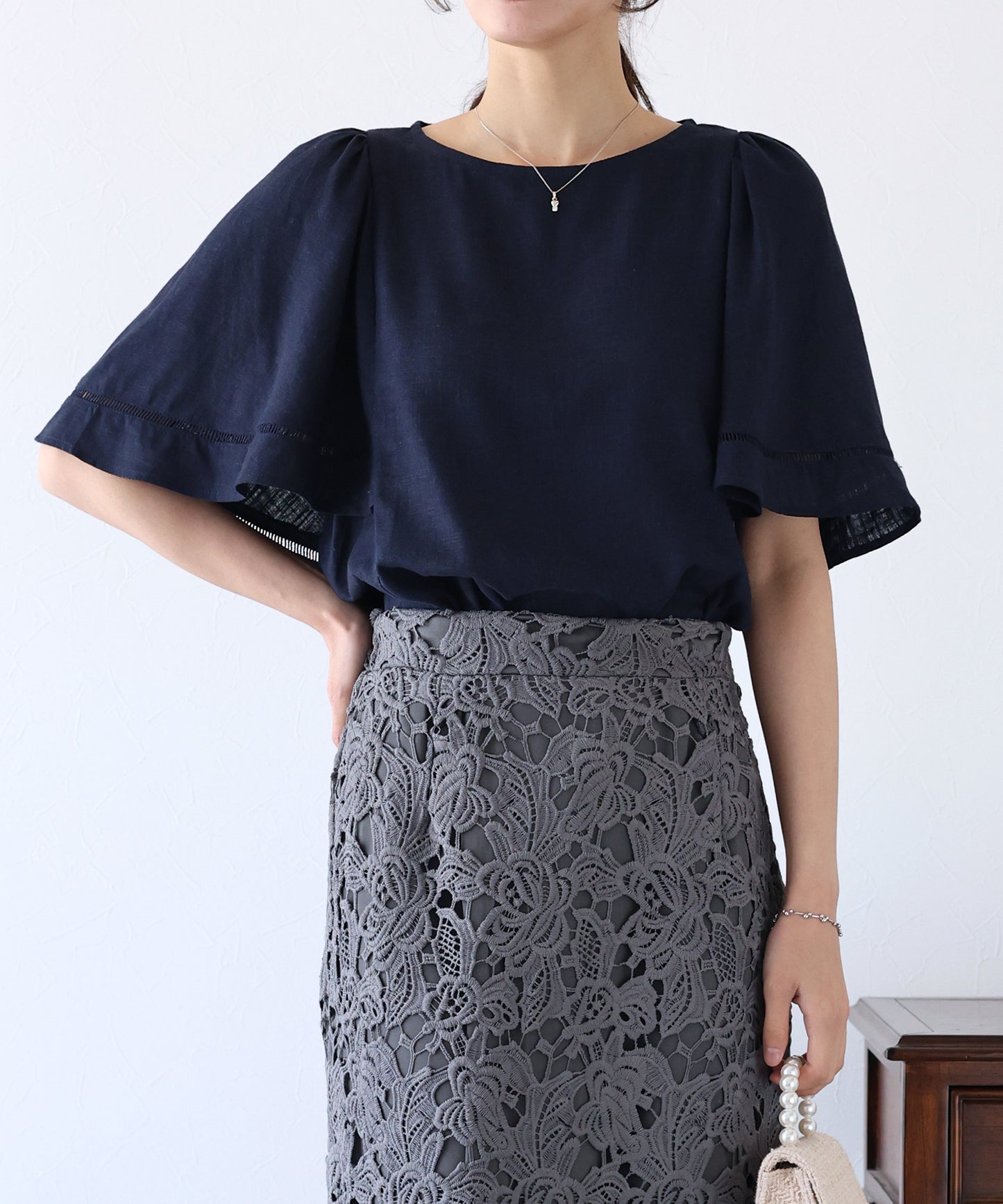 【SALE】ケープ袖リネンブラウス【ネコポス】