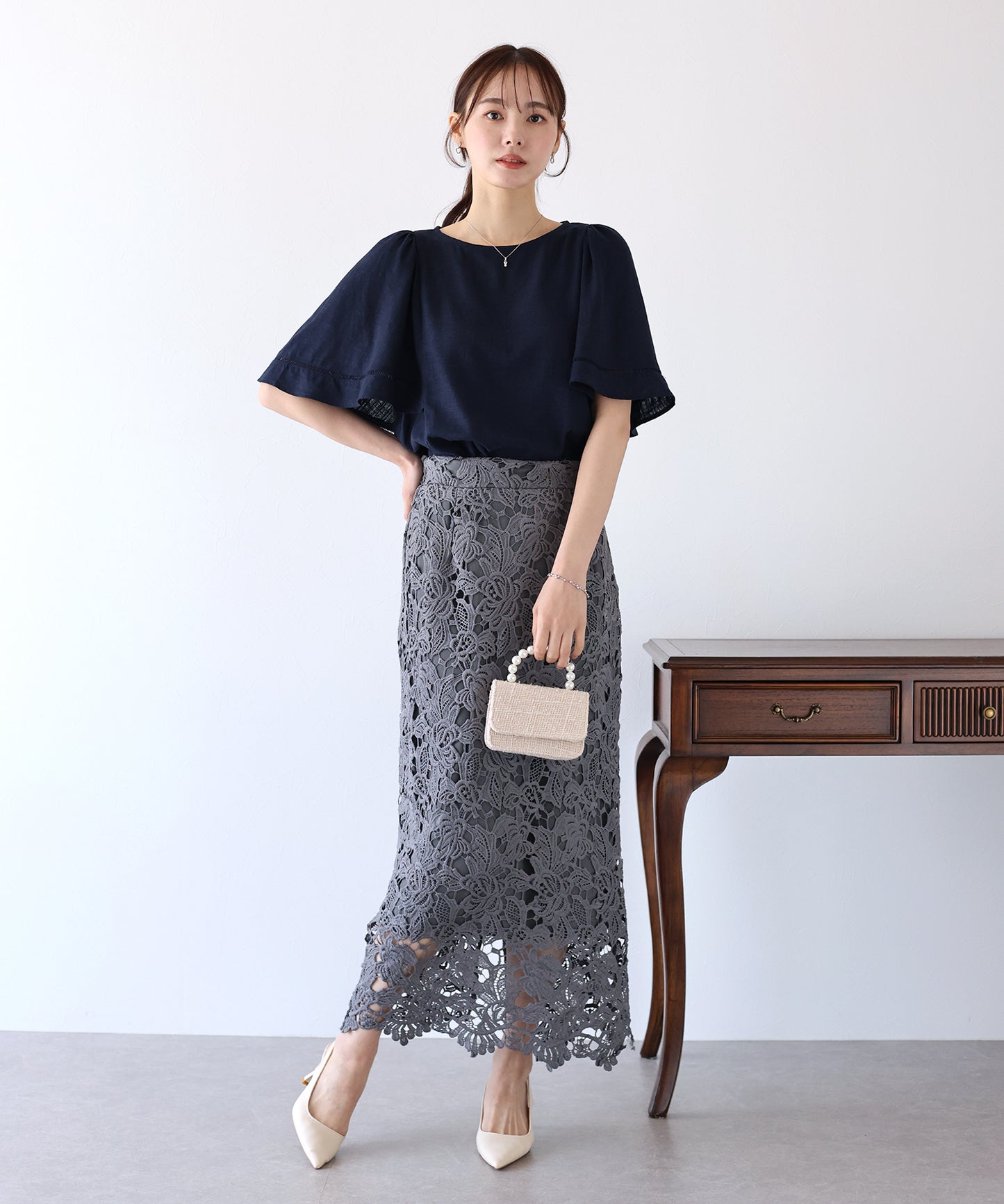 【SALE】ケープ袖リネンブラウス【ネコポス】