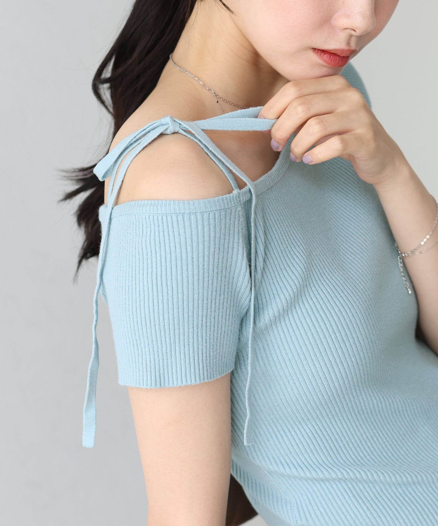 【SALE】ワンオフショルダーリボンニット【ネコポス】