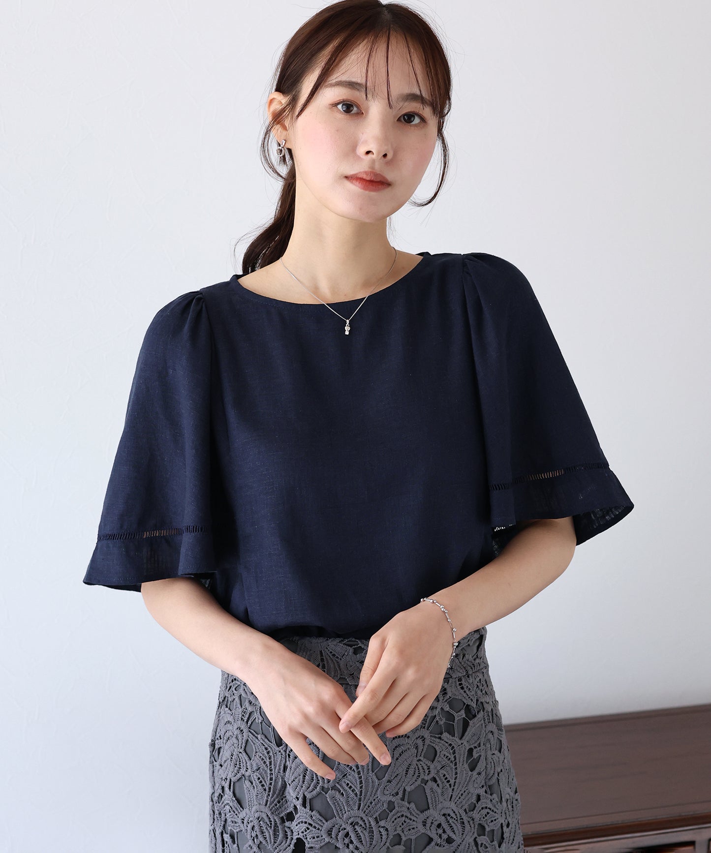 【SALE】ケープ袖リネンブラウス【ネコポス】