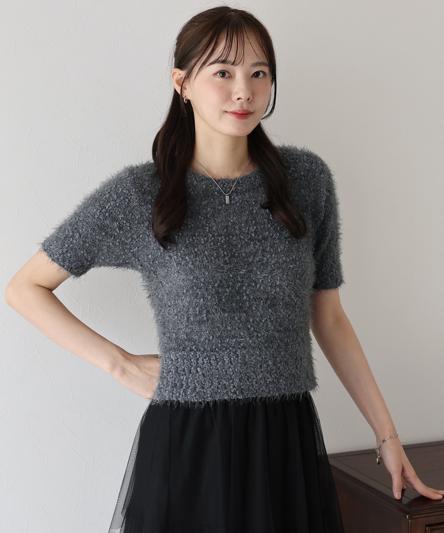 【早割5%OFF】ぽこぽこシャギー半袖ニット