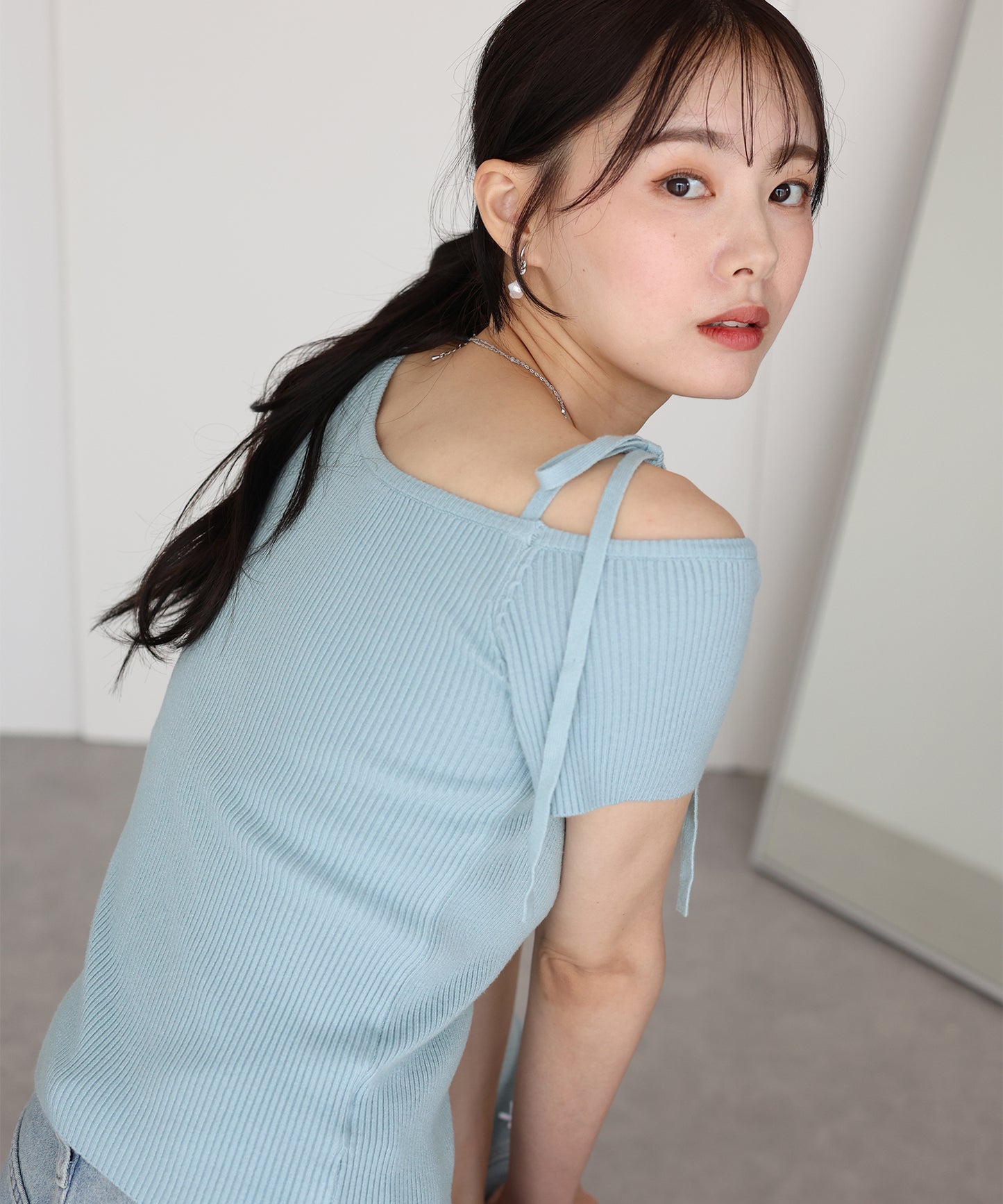 【SALE】ワンオフショルダーリボンニット【ネコポス】