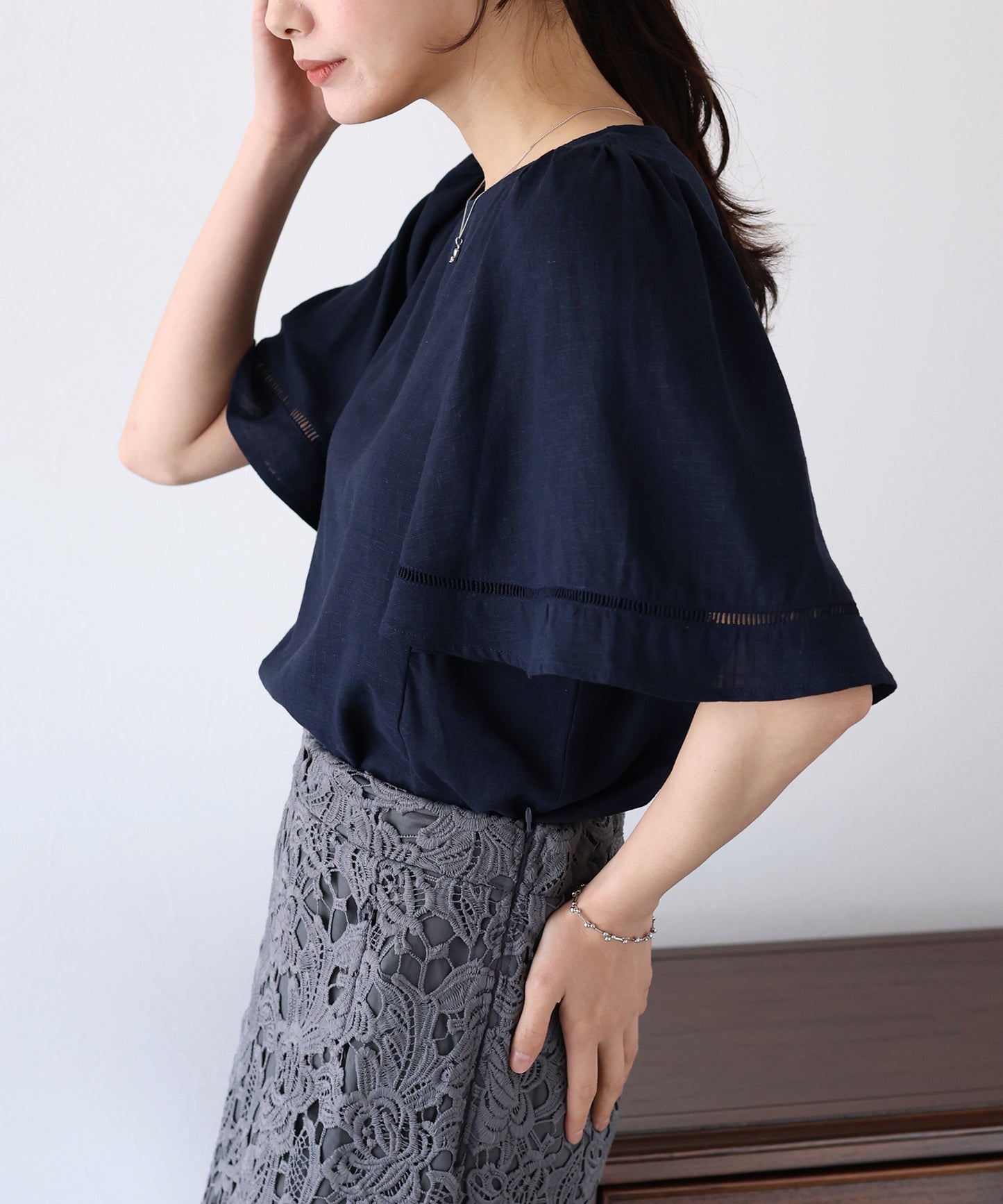 【SALE】ケープ袖リネンブラウス【ネコポス】